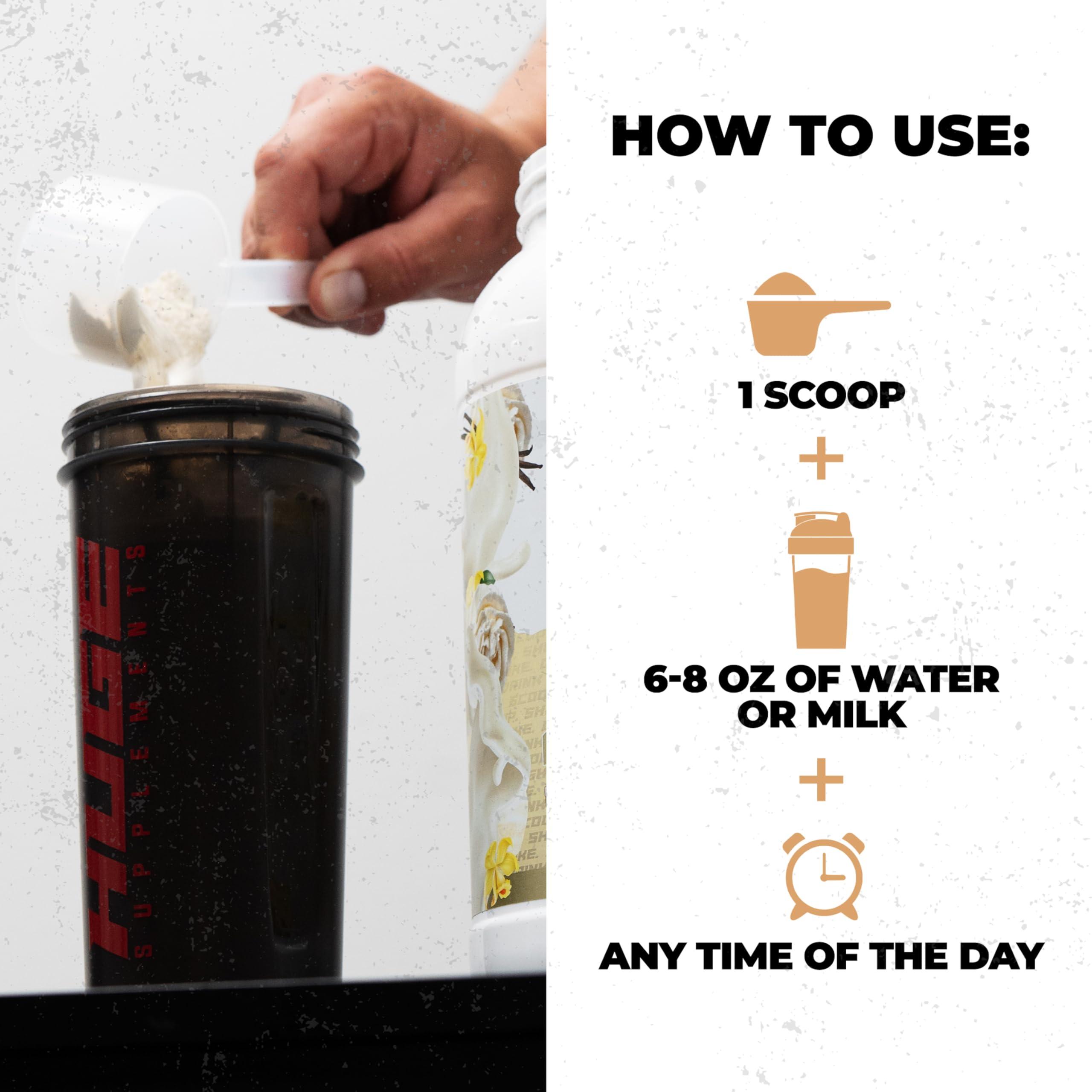 Huge Supplements Huge Whey, Protein Powder for Muscle Gain, 25g Protein, 12g EAAs, Supports Muscle Growth, Performance & Recovery (Vanilla Milkshake, 30 Servings)