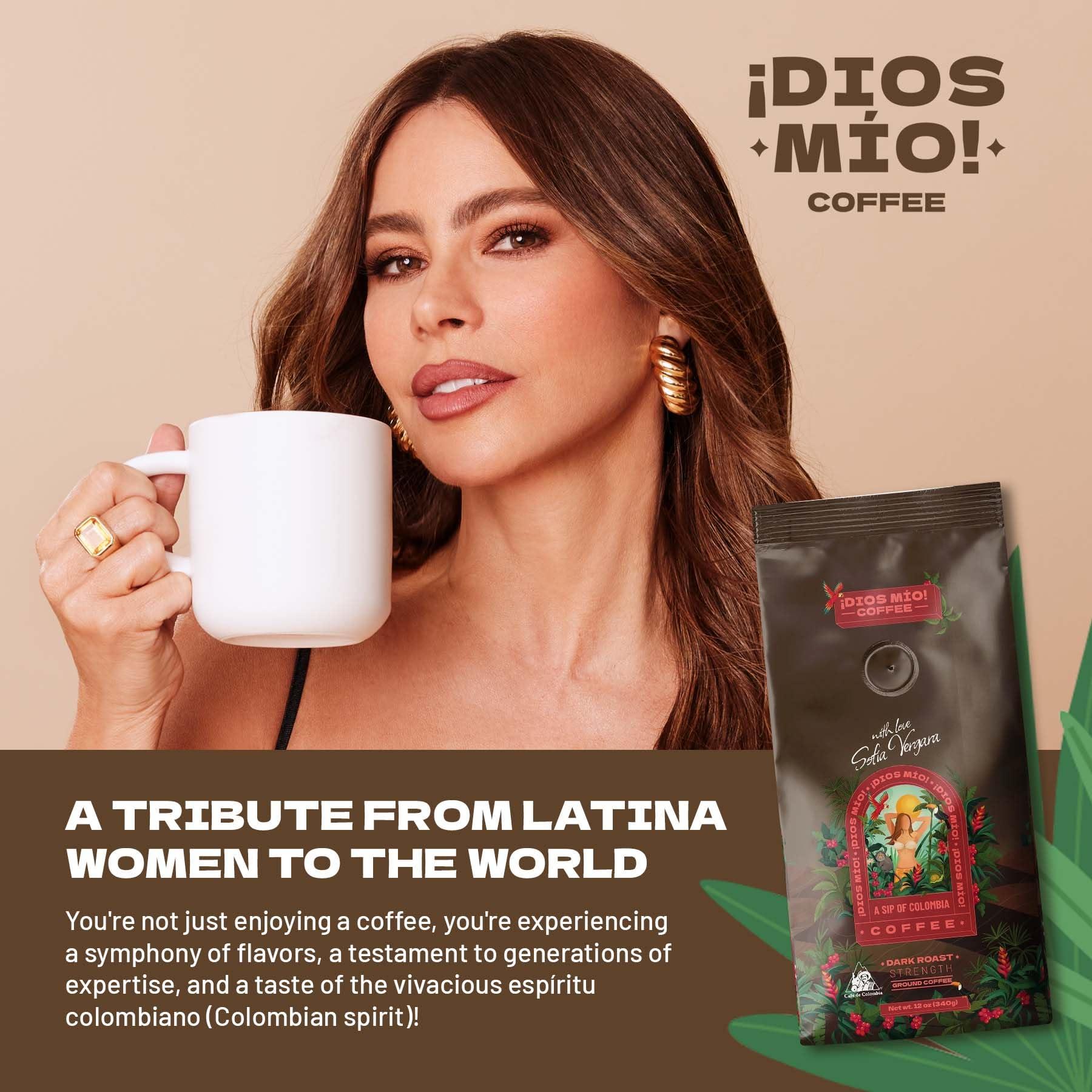 Dios Mio Dios Mio Coffee by Sofia Vergara | 100% Colombian Premium Ground Coffee | Strength, Dark Roast/Bags | Rich, Smooth Flavor | Fair Trade Coffee Beans | Empower Women Coffee Growers