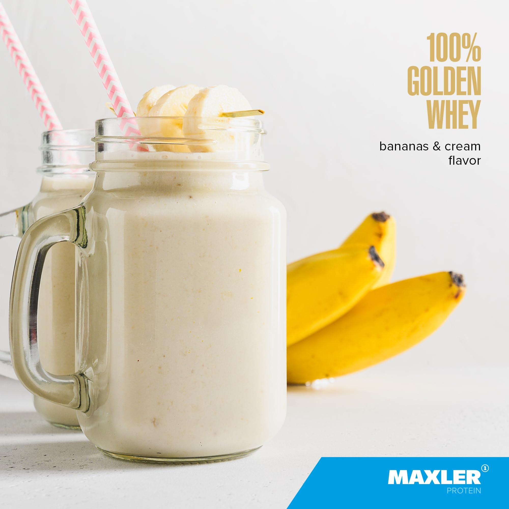 Maxler Maxler 100% Golden Whey Protein - 24g of Protein per Serving - Premium Whey Protein Powder for Pre Post Workout - Fast-Absorbing Whey Concentrate, Isolate & Hydrolysate Blend - Bananas & Cream 2 lb