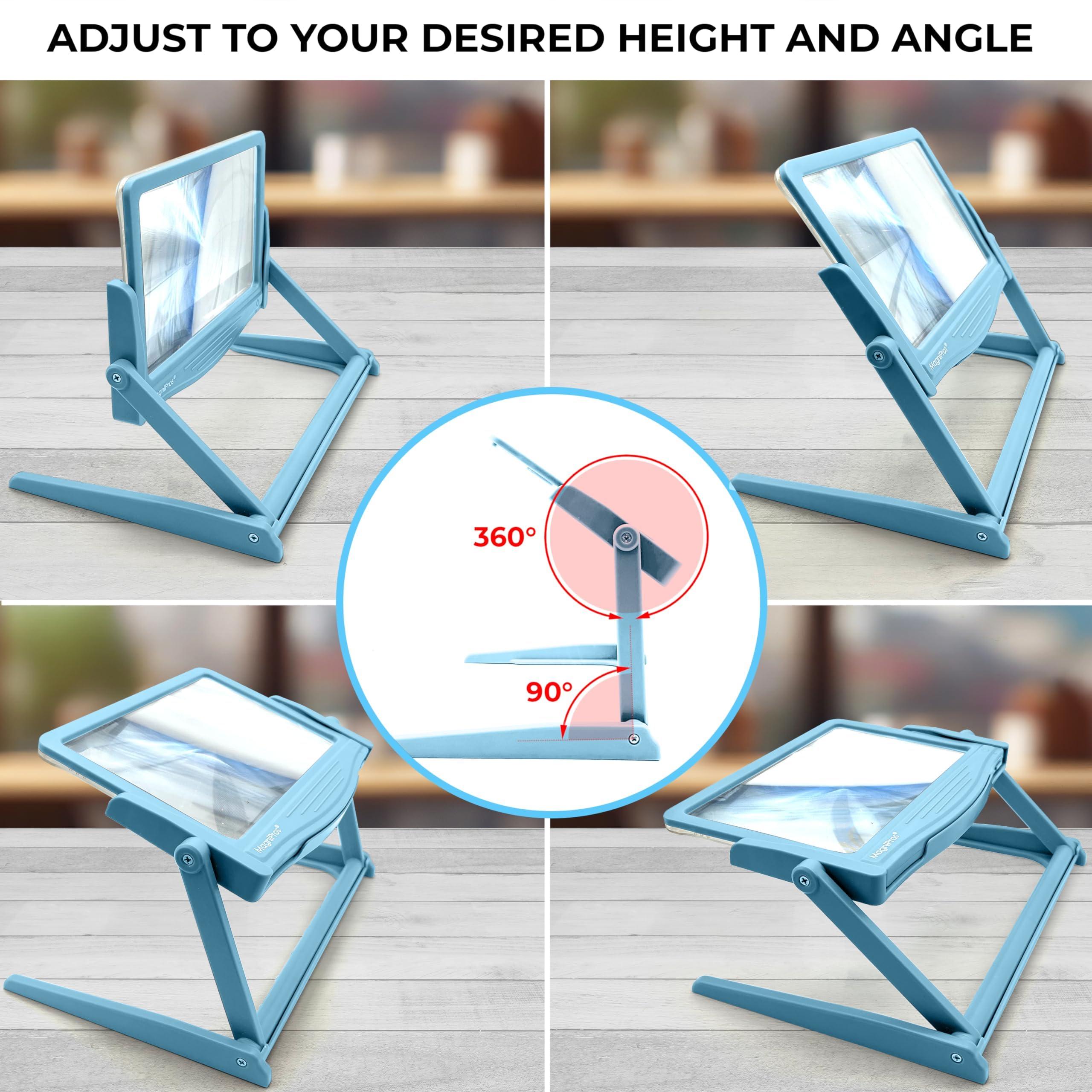 MagniPros See Things Differently MAGNIPROS 5X Large LED Hands-Free Full Page Magnifying Glass with Detachable Stand & 3 Stepless Color Modes to Reduce Eye Strain, Ideal for Reading Small Prints, Crafting, Low Vision & Seniors