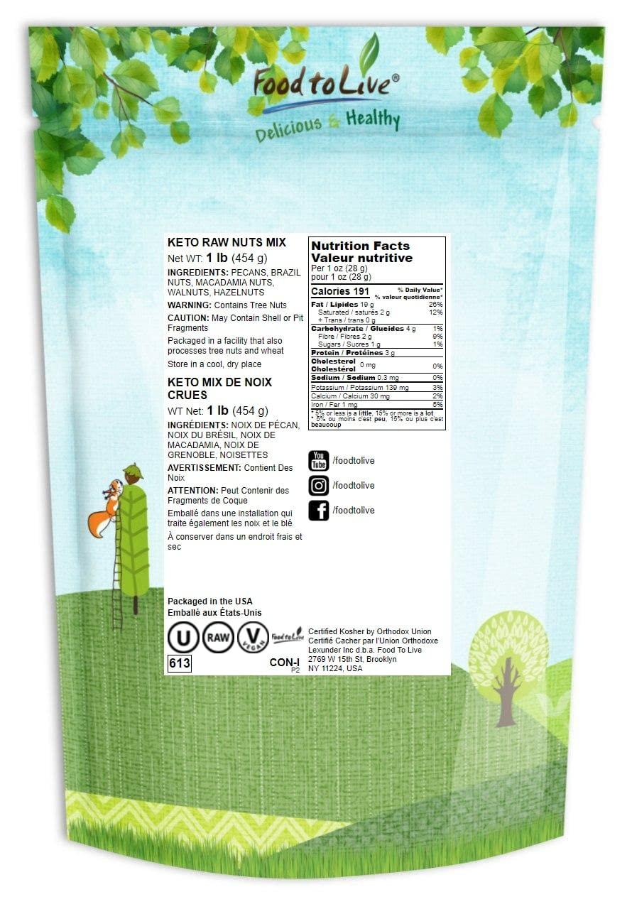Food to Live Food to Live Keto Nuts Mix, 1 Pound Keto Snack Contains Raw Brazil Nuts, Pecans, Walnuts, Hazelnuts and Macadamia Nuts, Low Carb Vegan Superfood, Kosher, Non-Irradiated, No Added Sugar, Bulk