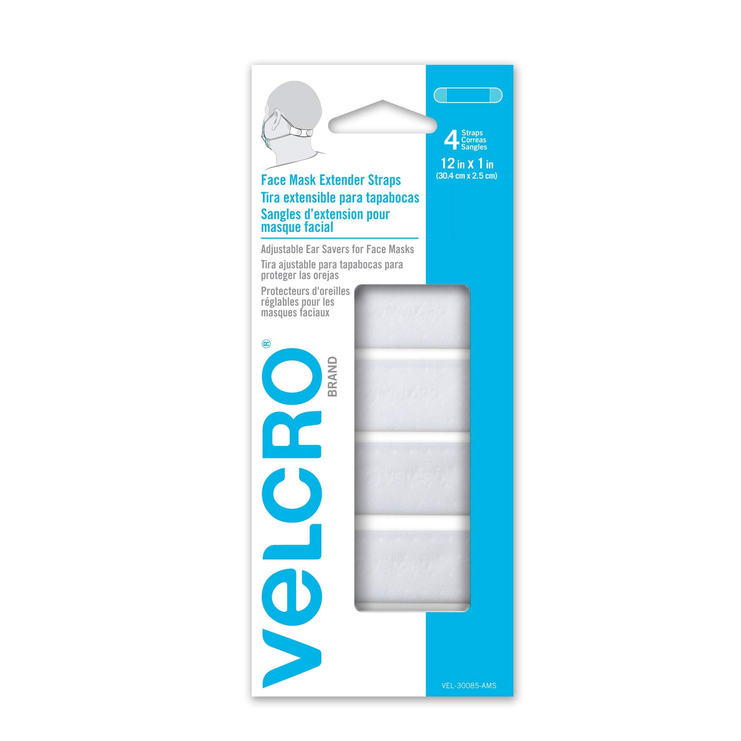 VELCRO Brand VELCRO Brand Face Mask Extender Straps 4pk White, 12” x 1” Comfortable and Adjustable Ear Savers, VEL-30085-USA