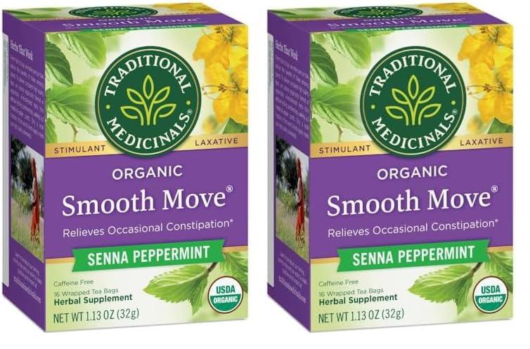 Traditional Medicinals Traditional Medicinals Tea, Organic Smooth Move Peppermint, Relieves Occasional Constipation, Senna, 16 Tea Bags (Pack of 2)