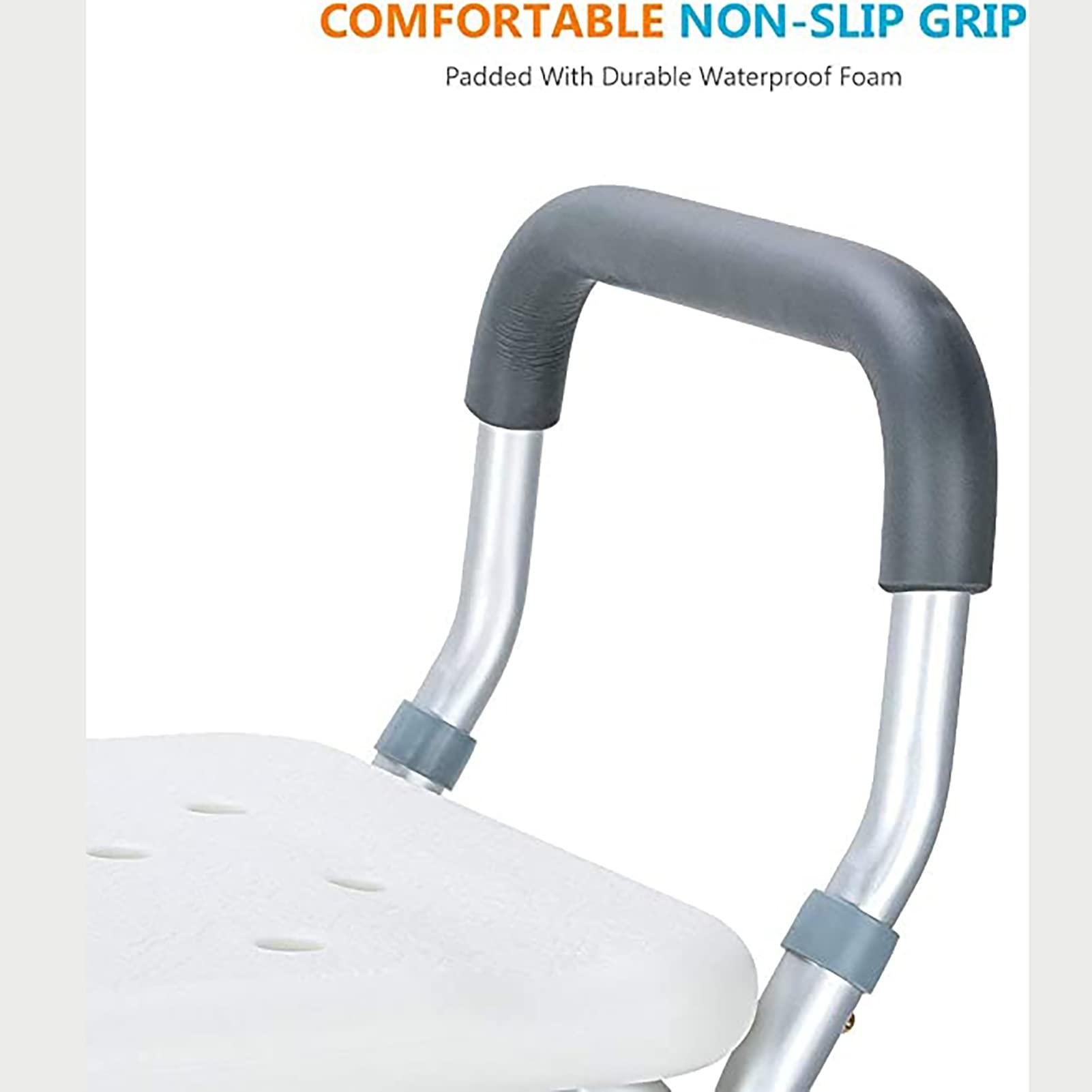 PTHTBL Heavy Duty Shower Chair with Back and Arms 300lb, Bathtub Chair with Handles - Shower Cut Out Seat for Handicap, Disabled, Seniors & Elderly,White