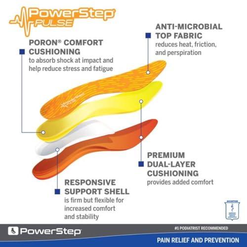 Powerstep PowerStep Insoles, Pulse Performance, Running Shoe Pain Relief Insert, Athletic Arch Support Orthotic for Women and Men (M 7-7.5, F 9-9.5)