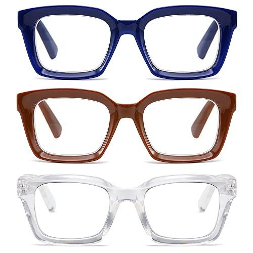 LOUOL READERS LOUOL 3 Pack Readers for Women Oprah Style Square Reading Glasses with Spring Hinge Blue Light Blocking for Men Ladies +3.5