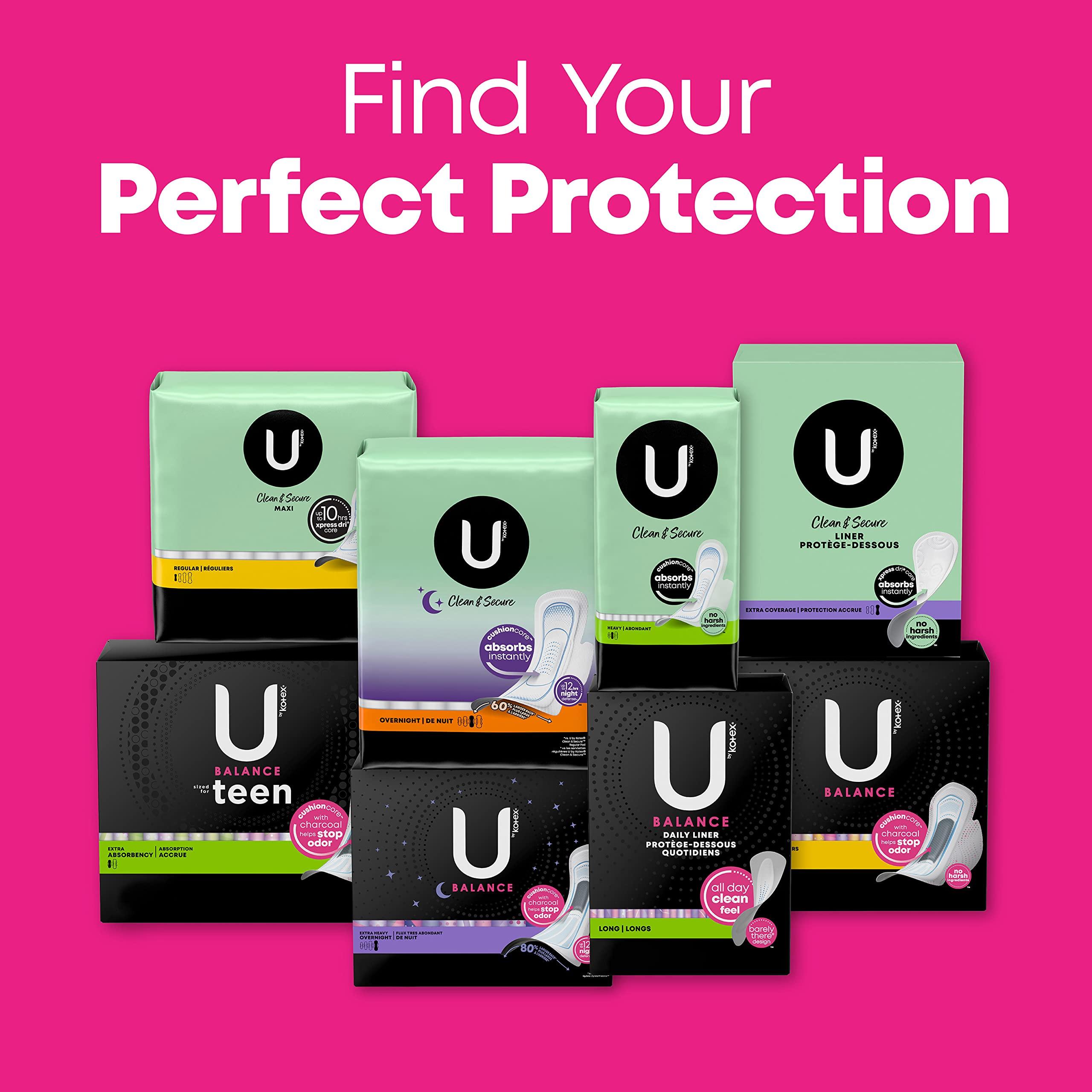 U by Kotex U by Kotex Balance Ultra Thin Overnight Pads with Wings, Extra Heavy Absorbency, 30 Count (Pack of 2)