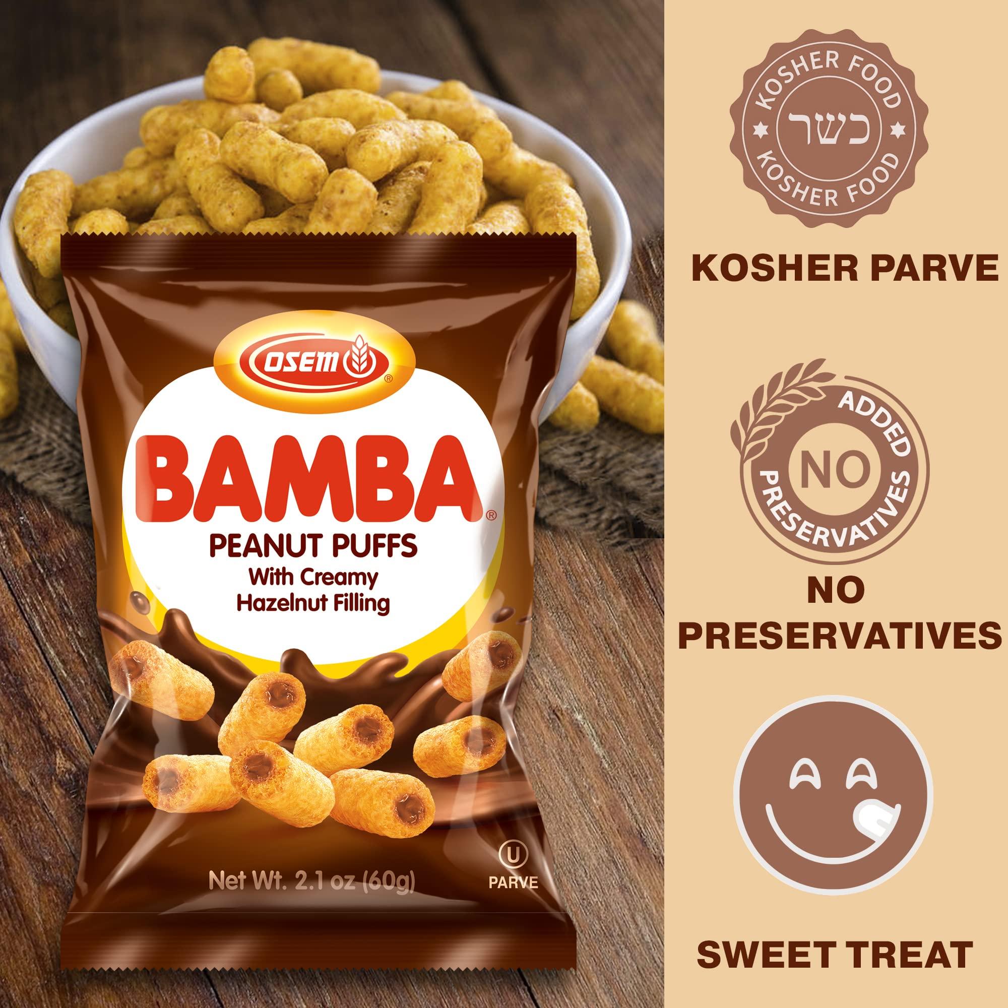 Osem Bamba Peanut Butter Puffs (Original and Hazelnut Bundle) All Natural Peanut Puffs Family pack + 1 2.1oz Bag of Hazelnut Bamba