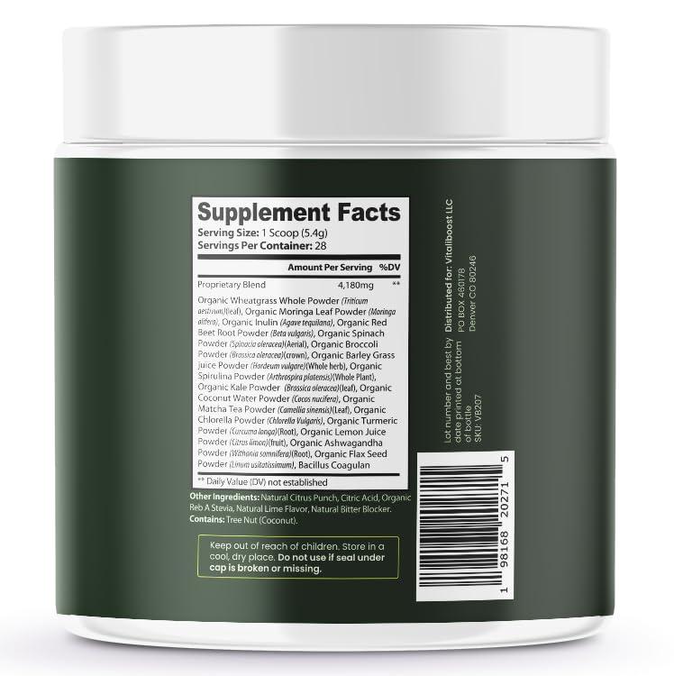 VB Health VB Health Green Boost Superfood Powder - 16 Super Fruits & Veggies and Bacillus Coagulan Probiotic (30 Servings)