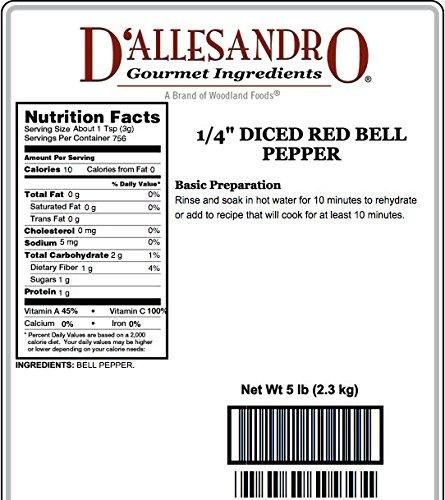 D'allesandro 1/4" Diced Red Bell Pepper, 5 Pound Box