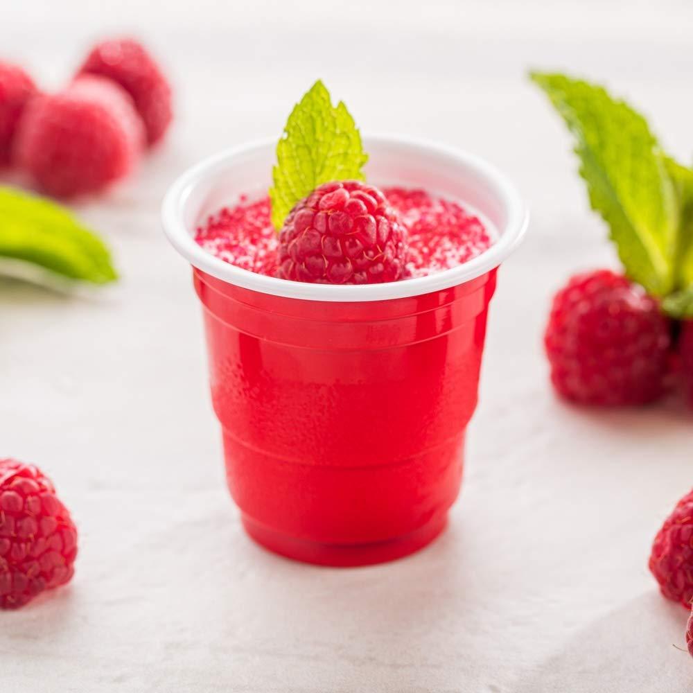 Restaurantware Restaurantware RW Base 2 Ounce Party Cups 25 Disposable Glasses - Durable Lightweight Red Plastic Shot Glasses Serve Snacks Condiments Or Samples