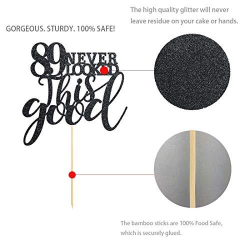 MAGJUCHE 89 Black Glitter Happy 89th Birthday Cake Topper, Cheers to 89 Years Party Cake Topper Decorations, Supplies