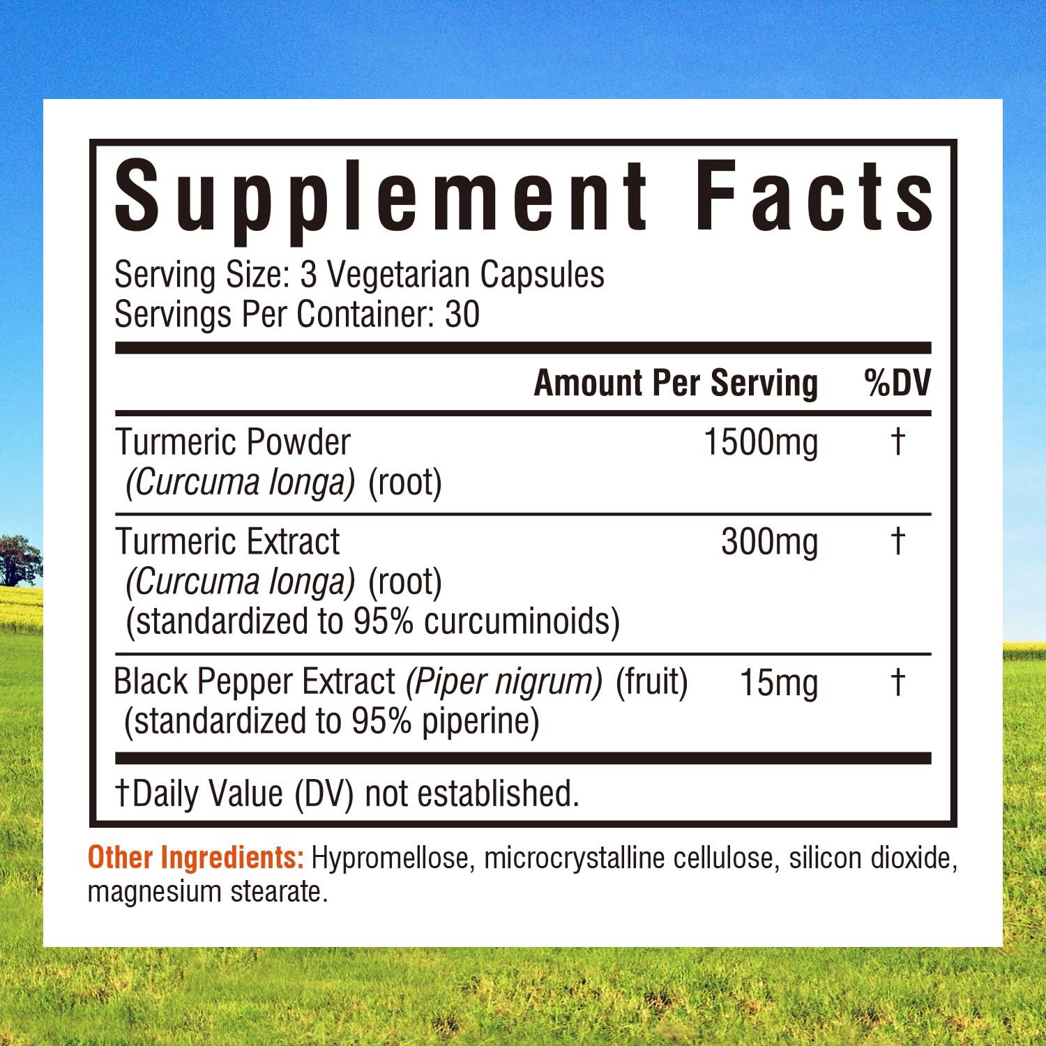 Innate Vitality Innate Vitality Turmeric Curcumin Supplement 1800mg with Black Pepper Extract 95% Curcuminoids, Extra Strength & Enhanced Absorption, Joint Support, Healthy Inflammatory Response, Antioxidant, 90 Caps