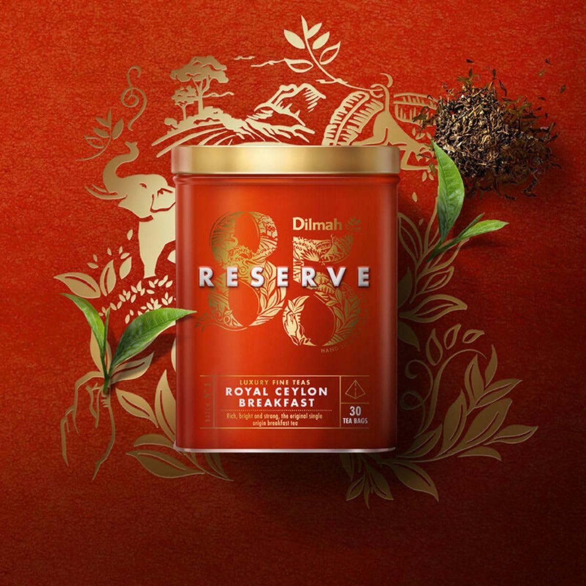 Dilmah Dilmah 85 Reserve Royal Ceylon Breakfast Black Tea Tin Caddy- Pack of 2 -Total 40 Triangular/pyramid Luxury tea bags -Bold, brisk, regal, bright & elegant morning tea