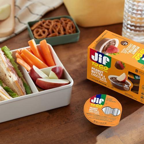 Jif Jif Peanut Butter & Chocolate To Go, 8 Count Cups (Pack of 6), Less Sugar, Thick & Creamy Texture