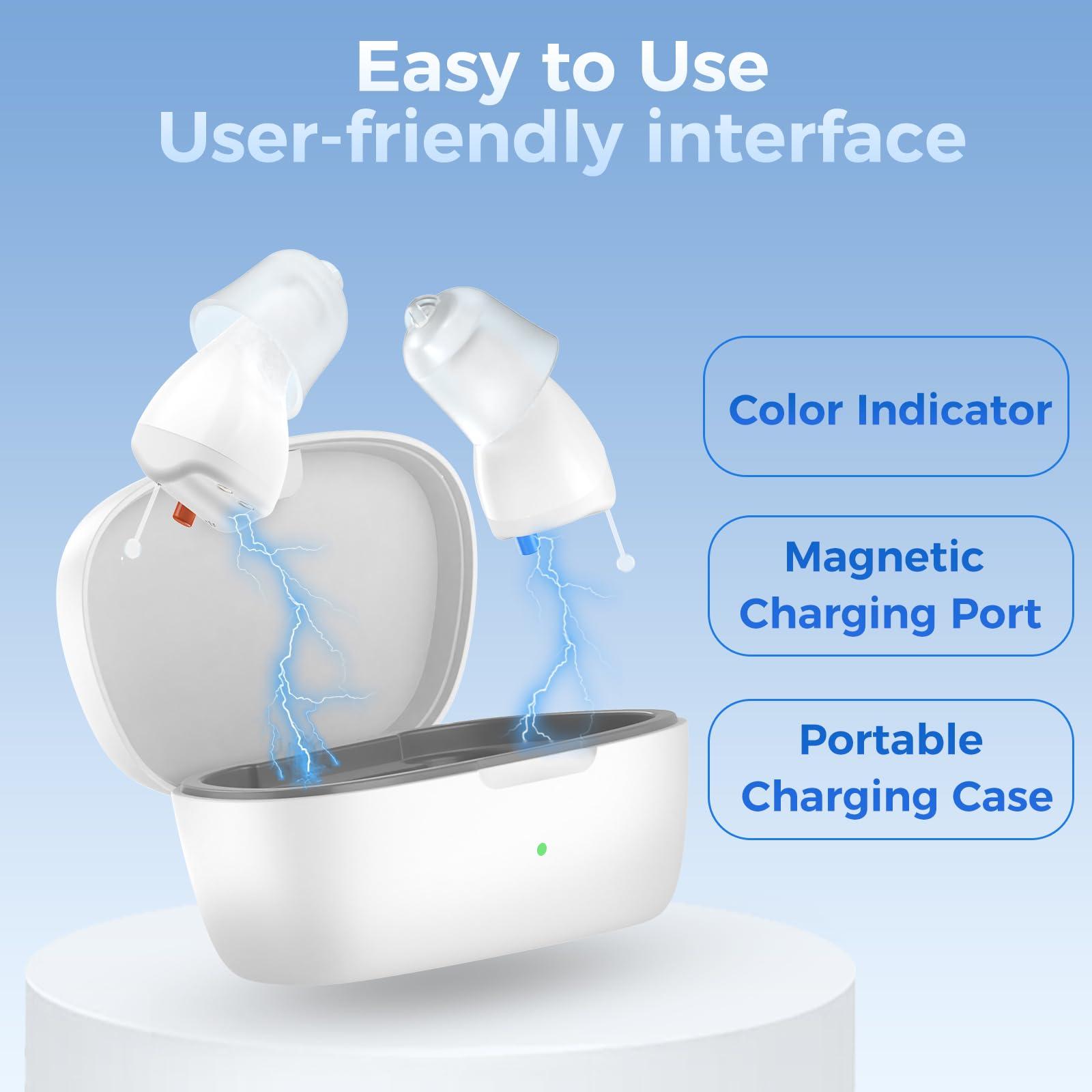 LINNER LINNER Saturn OTC Hearing Aids for Senior & Adult, Rechargeable Hearing Amplifiers with Comfort Design, Noise Cancellation for Aid & Assist Hearing, Discreet & Nearly Invisible In-Ear Device(White)
