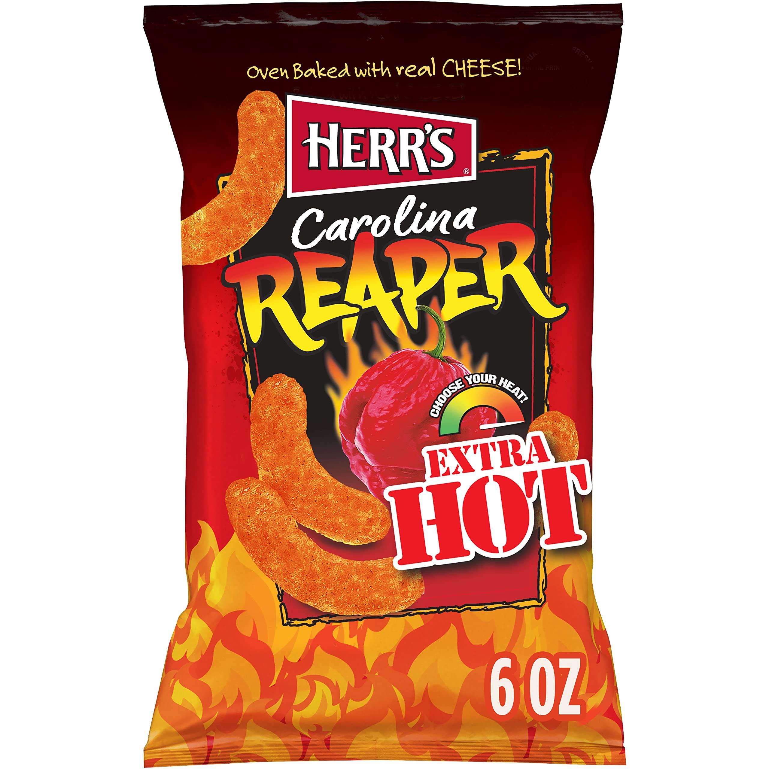HERR'S Herr’s Cheese Curls, Carolina Reaper Flavor, Gluten Free Snacks, 6oz Bag (12 Count)