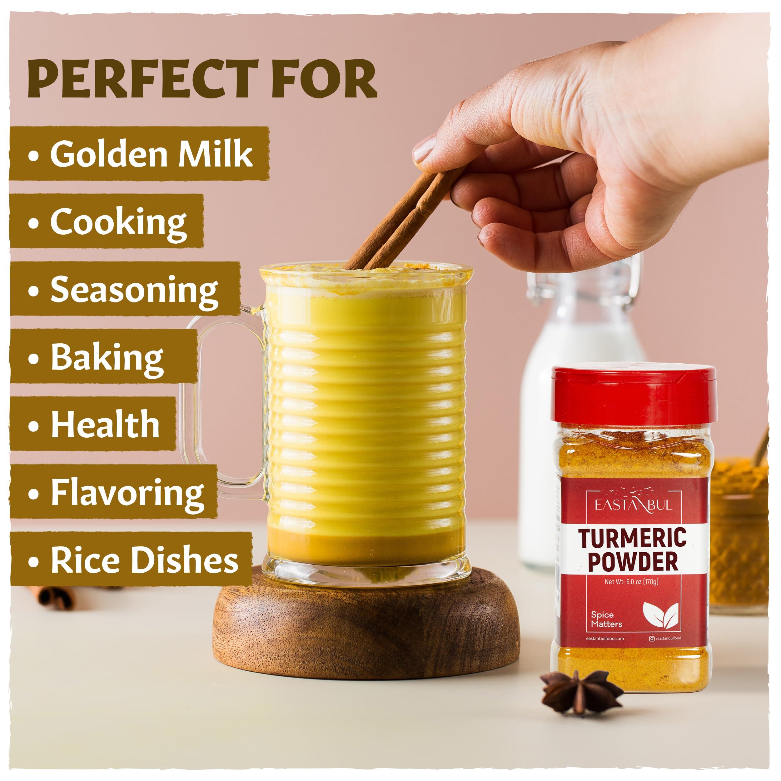 Eastanbul Eastanbul Turmeric Powder, 6oz, Ground Turmeric Powder AKA Curcuma En Polvo, Indian Tumeric Ground & Pure, Top-Notch Culinary, Perfect for Golden Milk, Sauces, Dressings, Natural, Vegan, Non-GMO