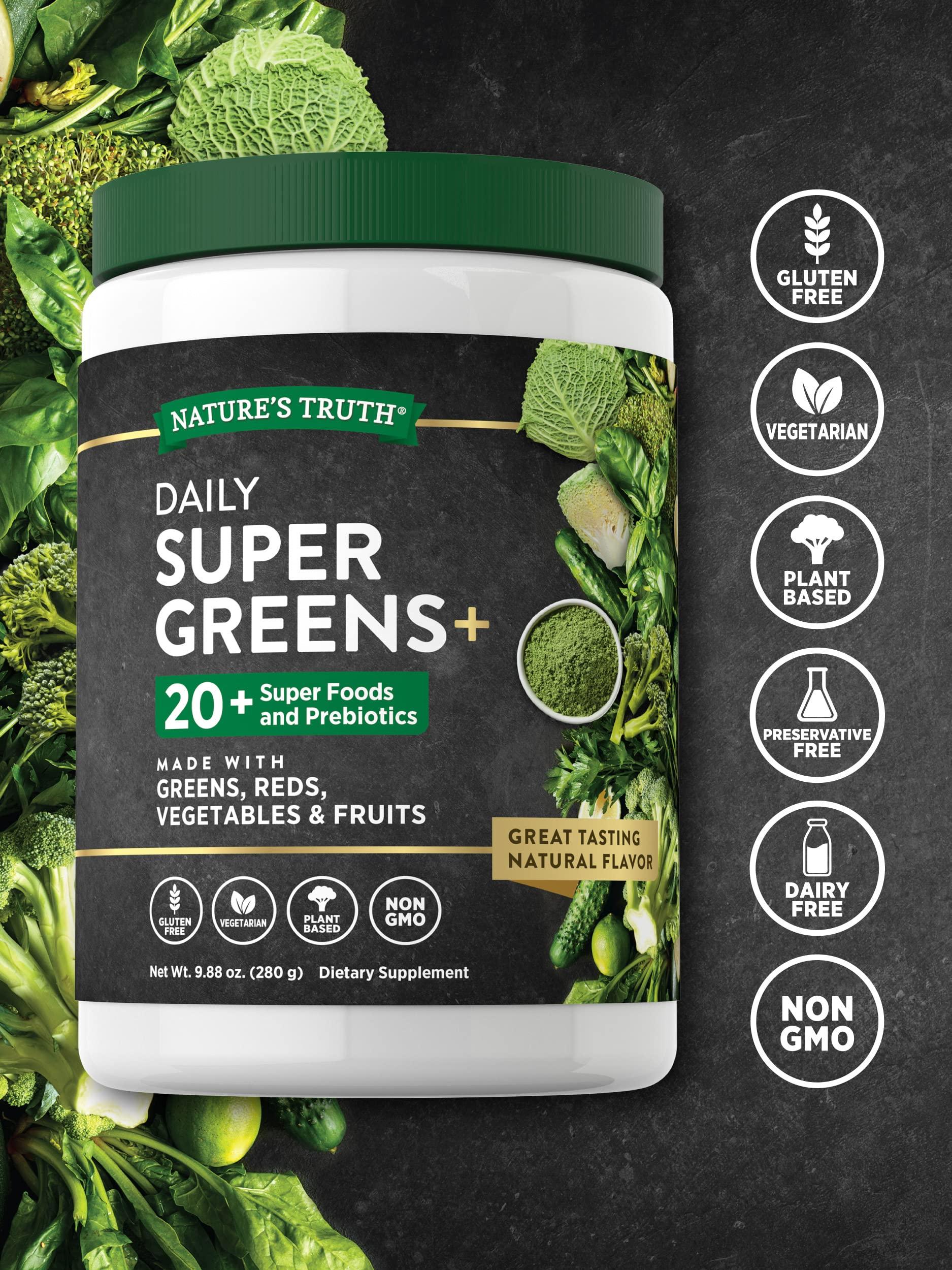 Nature's Truth Nature\'s Truth Super Greens Powder Supplement | Fruit & Vegetables Superfood Blend | Vegan, Non-GMO & Gluten Free Juice & Smoothie Mix | 9.88 oz