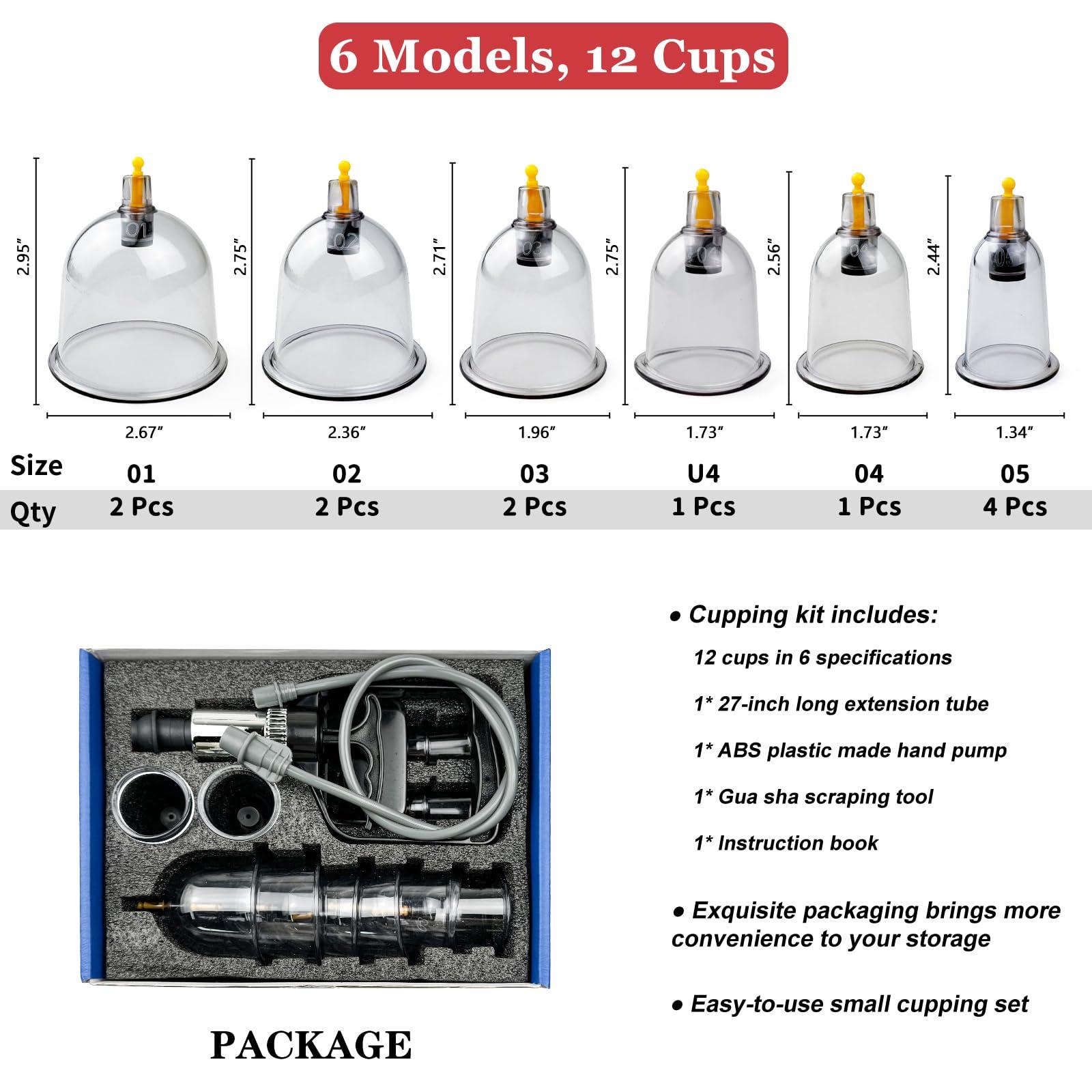 DEFUNX Cupping Therapy Set,12 Therapy Cups Cupping Set with Pump, Professional Chinese Cupping Therapy Sets Hijama Cupping Massage Kit