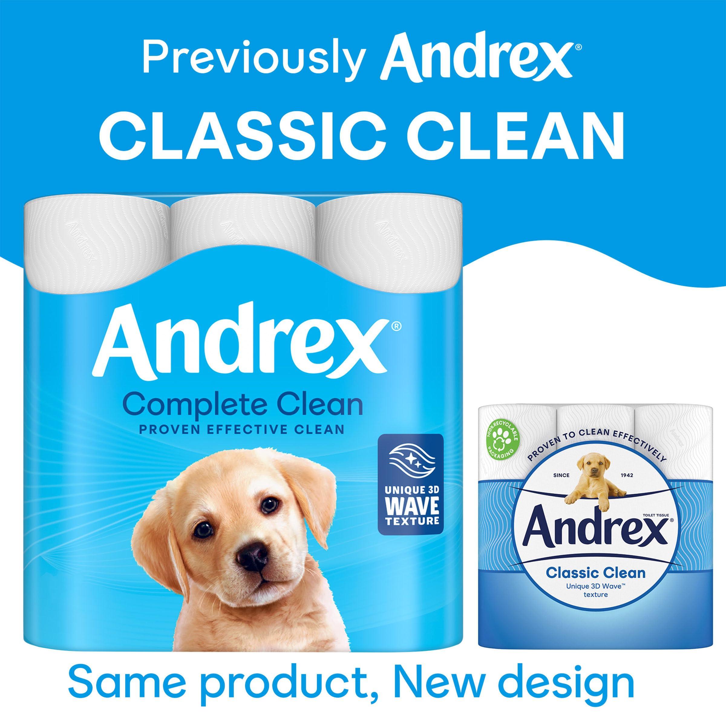 Andrex Andrex Classic Clean Toilet Rolls - 24 Toilet Roll Pack - Bulk Buy Toilet Roll - Unbeatable Clean with Unique 3D Wave Toilet Paper, White, 04970613