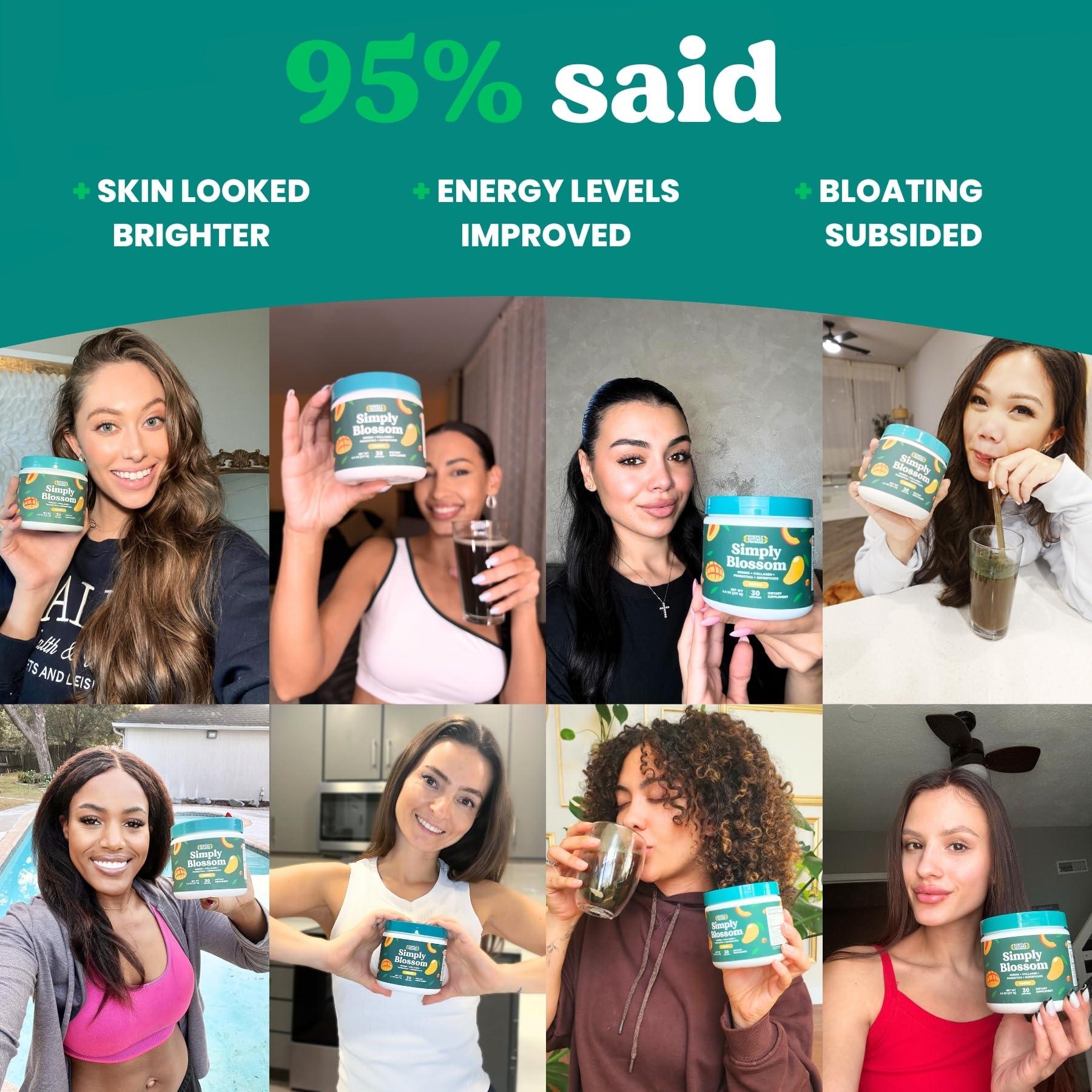 Simply Nature's Promise Simply Blossom Nutrition Daily Greens & Superfood Powder + Collagen + Probiotics for Women's Digestive Health & Bloating Relief. Help Your Health Bloom - 30 Day Supply - Mango