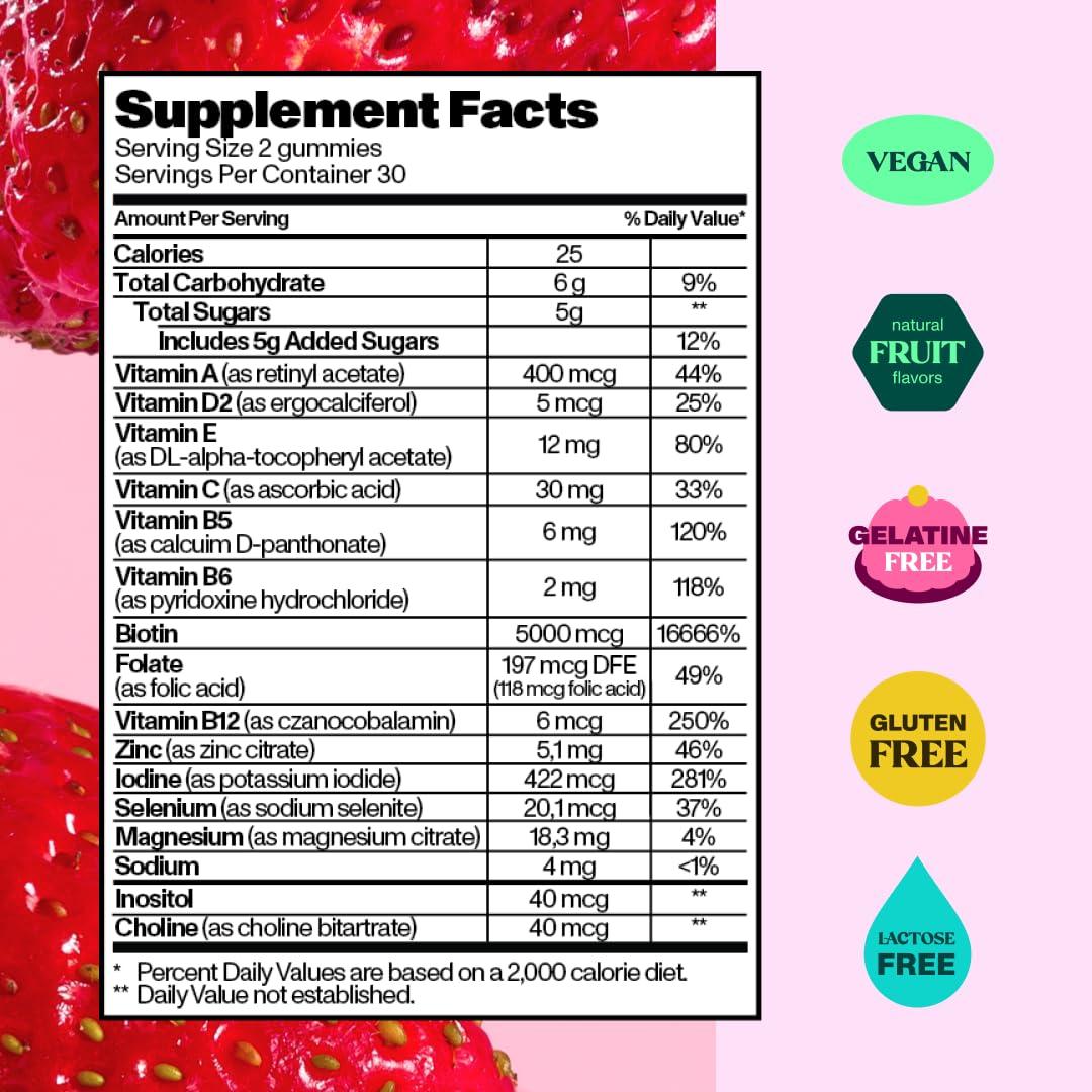 Bloom Robbins Bloom Robbins 60 Hair Gummies for Faster Hair Growth Vitamins for Women & 5000 MCG Non-GMO Vegan Biotin Gummies - Hair Skin and Nails Gummies - Hair Growth Gummies & Hair Skin and Nails Vitamins