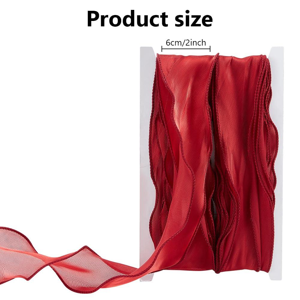 GOMAKERER GOMAKERER 10 Yards Sheer Chiffon Ribbon, Wired Chiffon Ribbon Sheer Organza Ribbon Dark Red Polyester Organza Ribbon Mesh Fabric Ribbon for Bowknot Flower Gifts Decorations