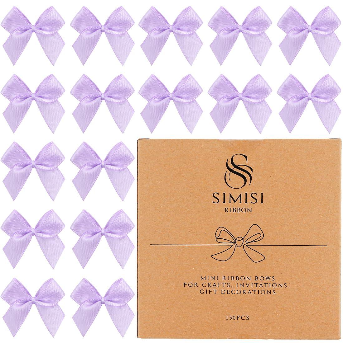 SIMISI RIBBON 150 Pieces Light Purple Mini Ribbon Bows for Crafts Tiny Satin Bow for Gift Wrapping, Invitations, Christmas Tree