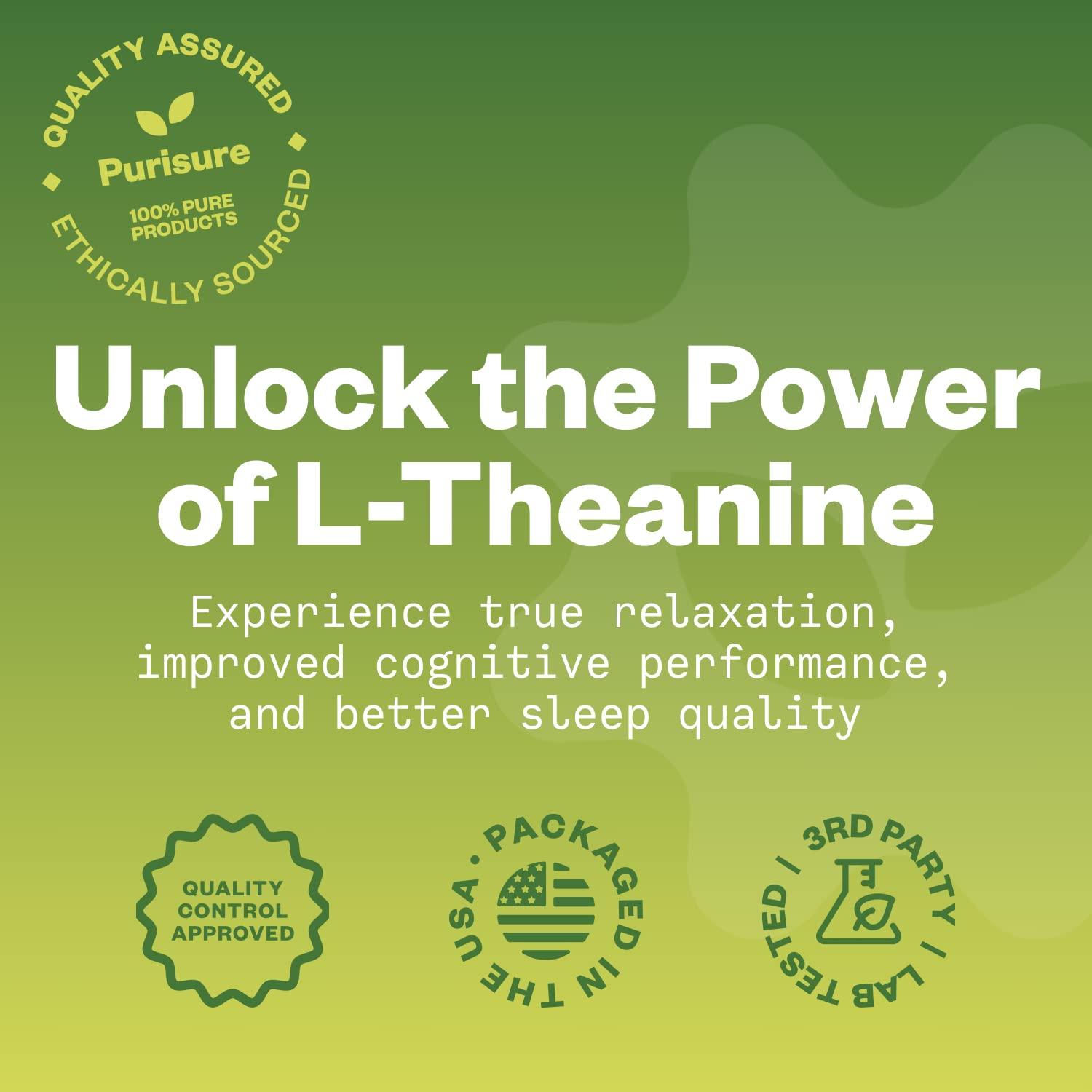 Purisure Purisure L-Theanine Powder, 100 g, Pure L Theanine Powder That Promotes Relaxation and Focus, L-Theanine Supplement for Cognitive Function, No Fillers, Non-GMO, 1000 Servings
