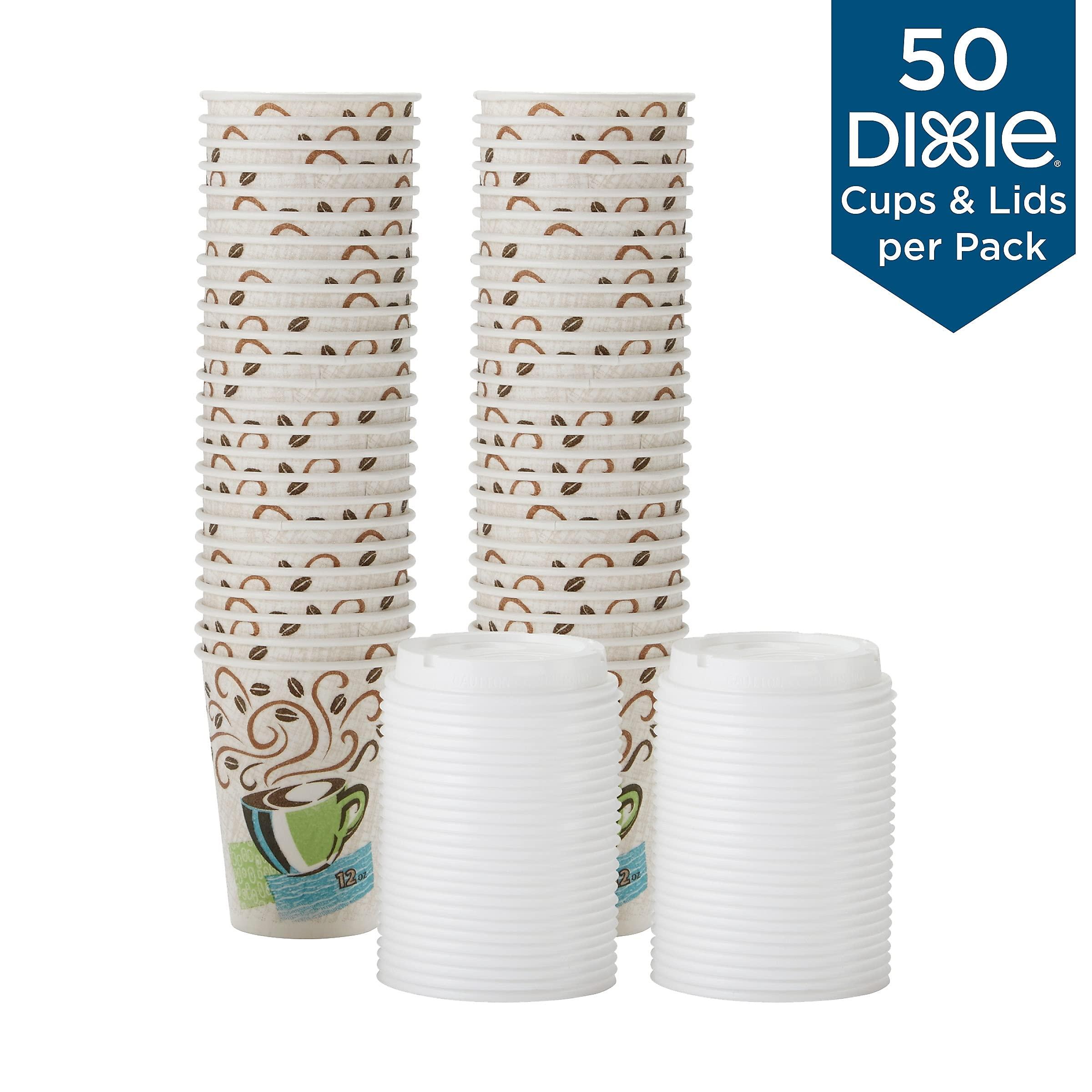 Dixie Dixie PerfecTouch Paper Hot Cups and Lids Combo, 10 oz, Multicolor, 50 Cups/Lids/Pack