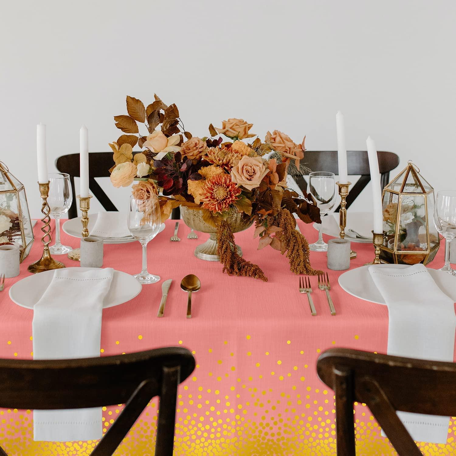 AIRE 350PCS Pink and Gold Party Plates with 6Pack Black and Gold Plastic Tablecloth, Severs 25 Disposable Party Supplies, Just Enjoy Your Party