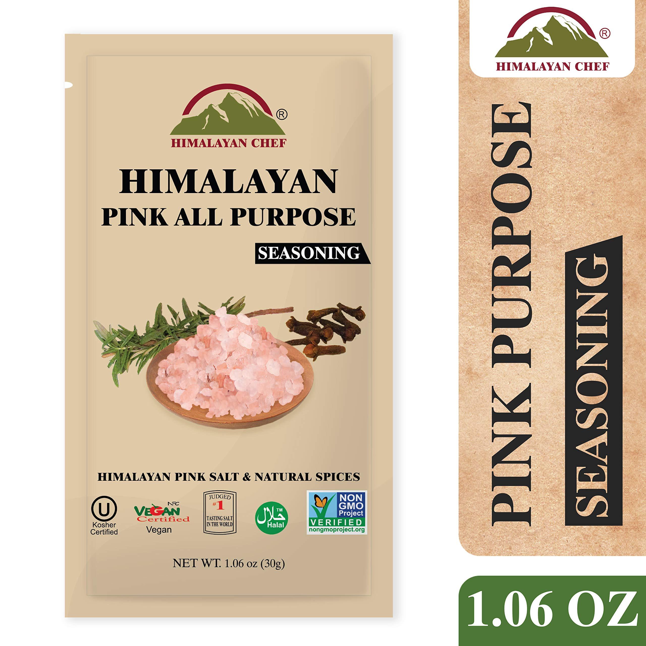 Himalayan Chef Himalayan Chef Pink Salt & All Purpose Seasoning Pouch, 1.06 Ounce, 100% Pure, Food Grade with 84 Trace Minerals | VEGAN Certified, Non-GMO (Pack of 12)