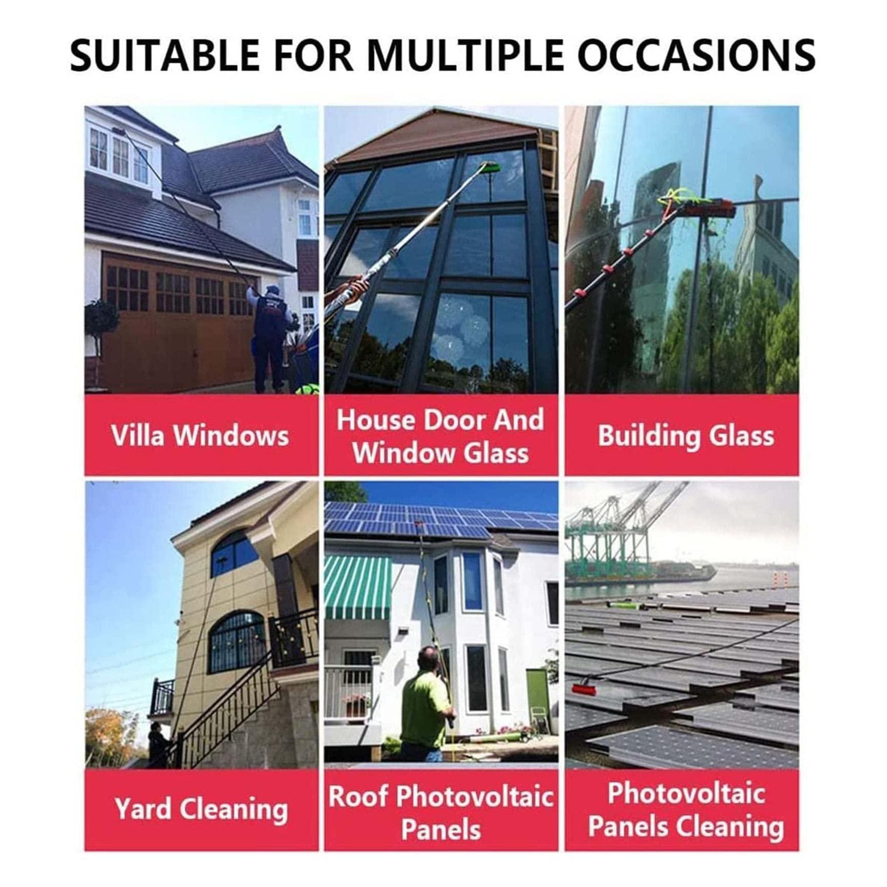 OUSIKA OUSIKA Window Cleaning Poles,Water Fed Pole Kit, 30Ft Length Water Fed Brush W/Squeegee, 9M Water Fed Cleaning System, 2-in-1 Aluminum Outdoor Window Cleaner, Cleaning Tool for Solar Panel/9M