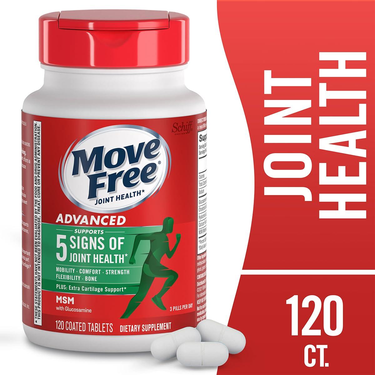 Move Free Move Free Advanced Glucosamine Chondroitin MSM Joint Support Supplement, Supports Mobility, Comfort, Strength, Flexibility & Bone, 120 Tablets/40 Servings
