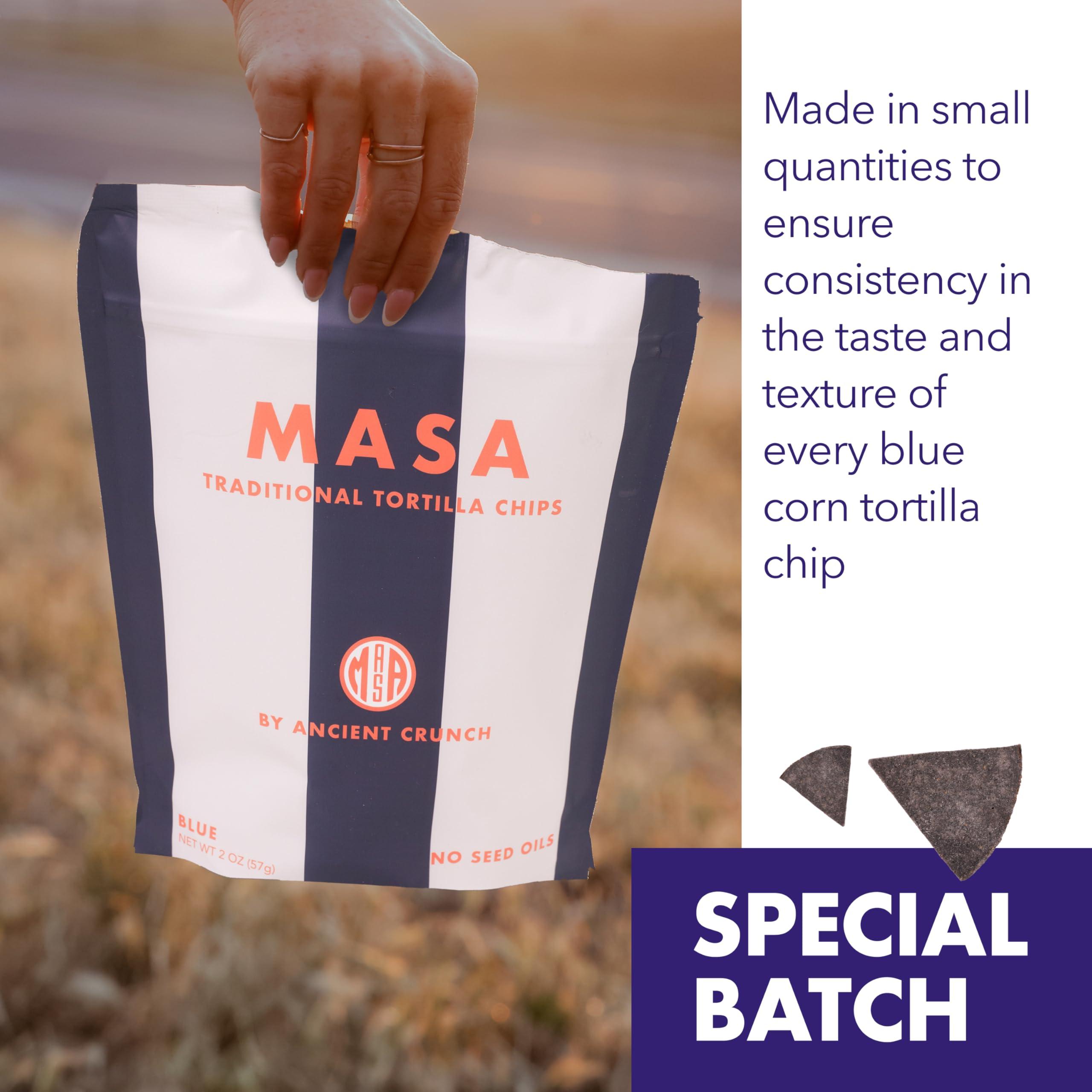 Ancient Crunch MASA Chips Blue Corn Tortilla Chips - Naturally Grown Blue Corn with Grass Fed Tallow and Sea Salt Tortilla Chips - No Seed-Oil Snacks - 6 Pack, 5 Ounce Each