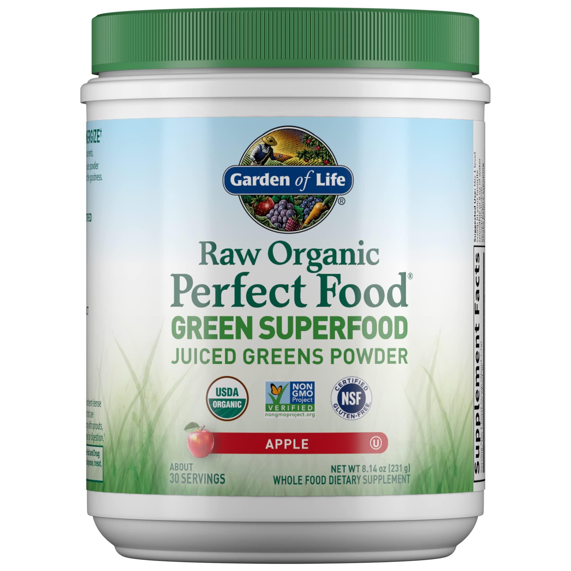 Garden of Life Garden of Life Raw Organic Perfect Food Green Superfood Juiced Greens Powder - Apple Flavor, 30 Servings - Vegan Gluten Free Whole Food Dietary Supplement, Greens Plus Probiotics & Enzymes