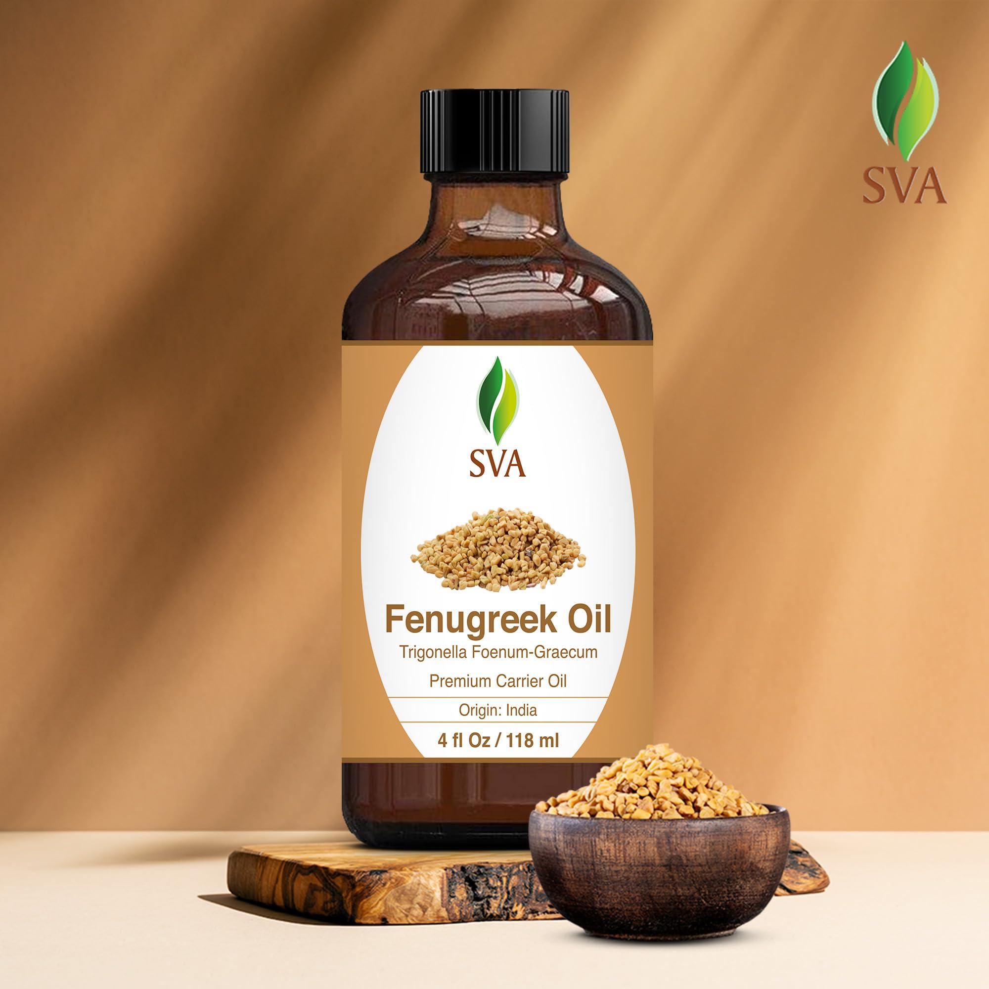 SVA ORGANICS SVA Fenugreek Oil 4oz (118ml) Premium Carrier Oil with Dropper for Hair Care, Hair Oiling, Scalp Massage & Skin Care