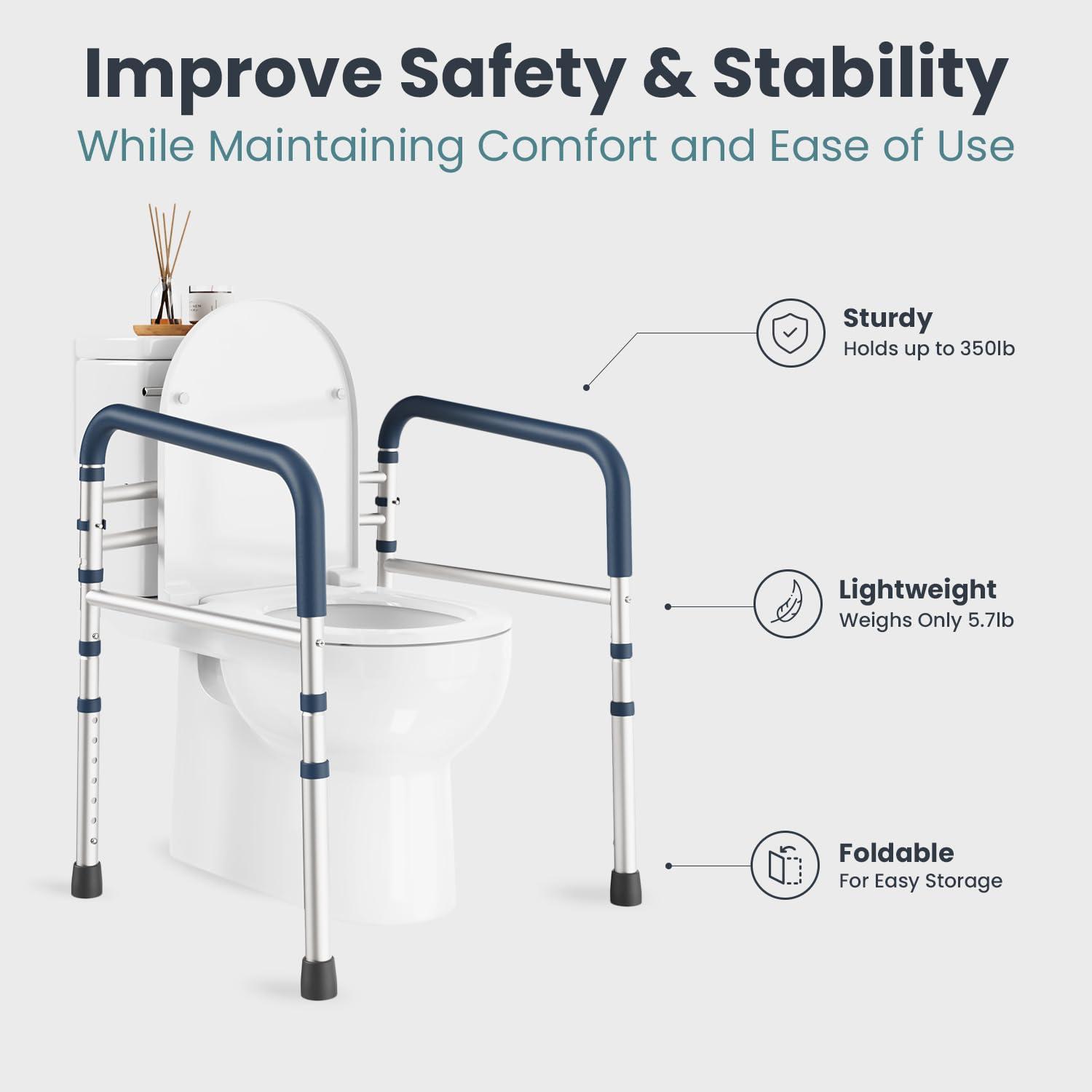 PELEGON FSA/HSA Eligible - Toilet Safety Rails (350 lb) - Adjustable Toilet Safety Frame & Rails, Toilet Safety Rail for Elderly Adults, Toilet Handles for Seniors, Toilet Bars for Elderly & Handicap