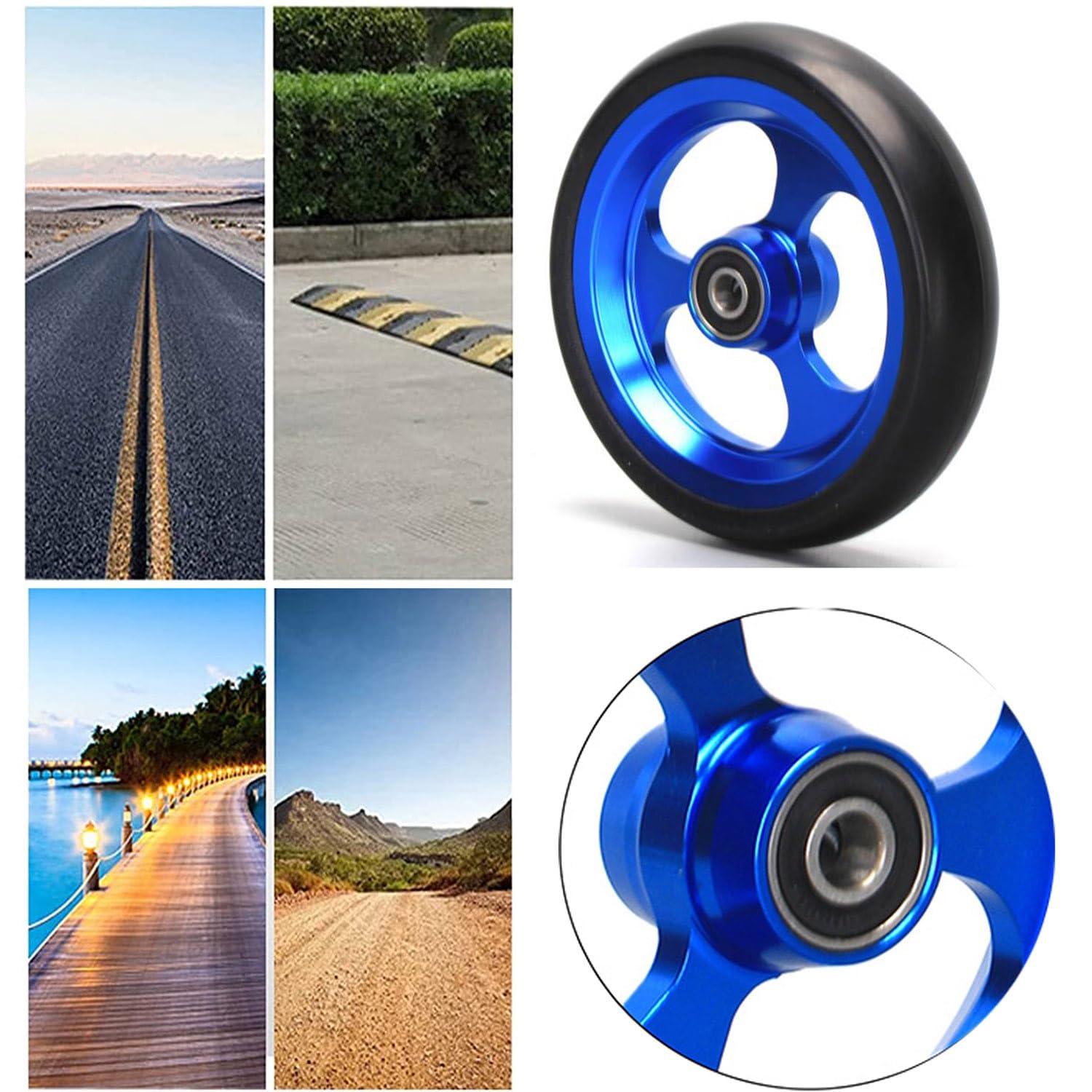 WHH HOME 2Pcs Wheelchair Casters,5 inch Wheelchair Front Wheels Replacement, Wheelchair Replacement Wheels w/Solid Tires & Aluminum Hubs, Blue