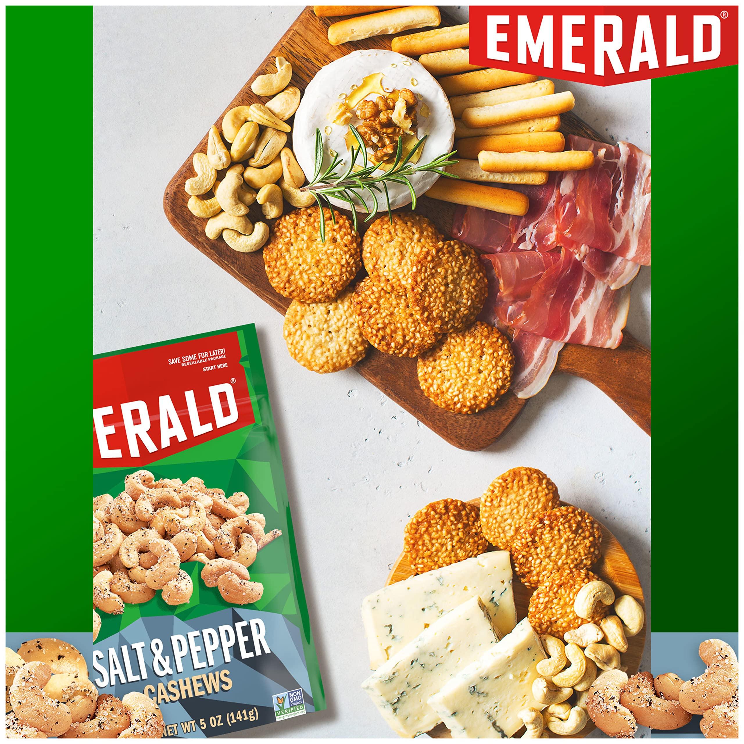 Emerald Emerald Nuts Salt and Pepper Seasoned Cashews (1-Pack), 5oz Resealable Bag, Kosher Certified, Non-GMO, Contains No Artificial Preservatives, Flavors or Synthetic Colors