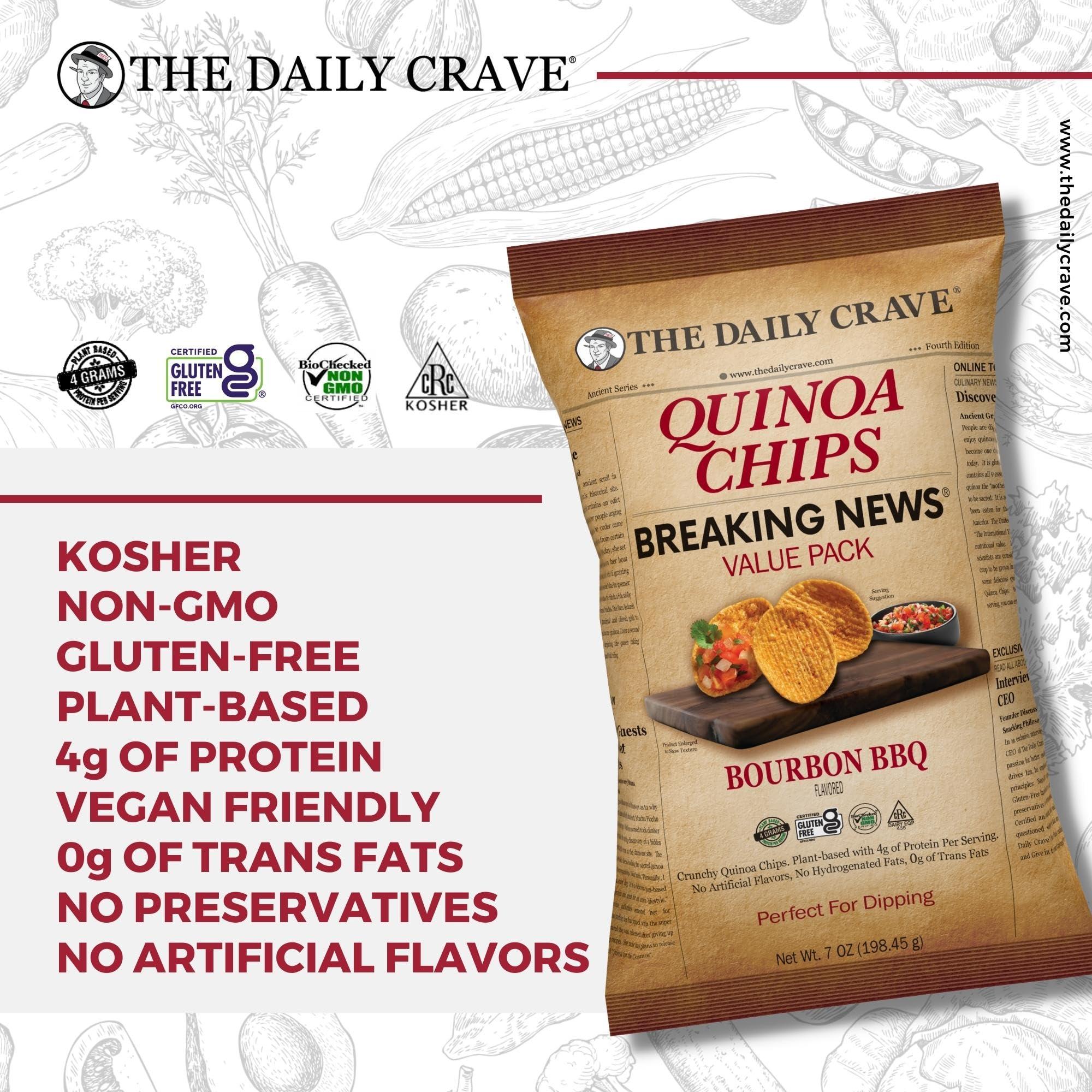 The Daily Crave The Daily Crave Bourbon BBQ Quinoa Chips Value Packs, 7 Ounces (Pack Of 6) Plant-Based, Gluten-Free, Non-Gmo, Kosher, Crunchy