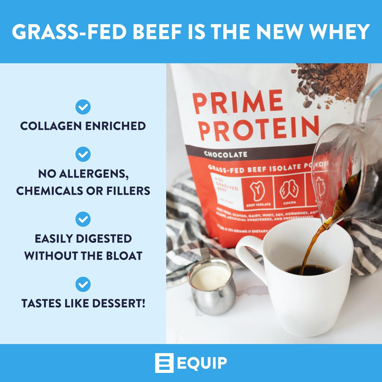 Equip Equip Foods Chocolate Prime Protein Powder - Vanilla & Chocolate - Grass-Fed Isolate Beef Protein Powder - Paleo and Gluten Free Protein Powder - Helps Build and Repair Tissue, Gluten Free