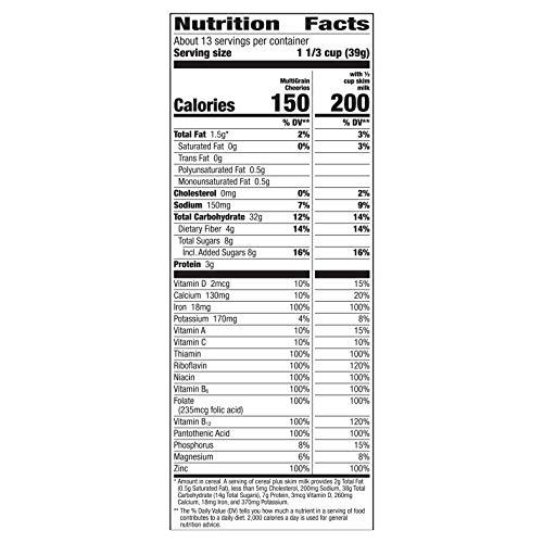 Cheerios Multi Grain Cheerios, Multigrain Breakfast Cereal, Gluten Free, 18 oz (Pack of 8)