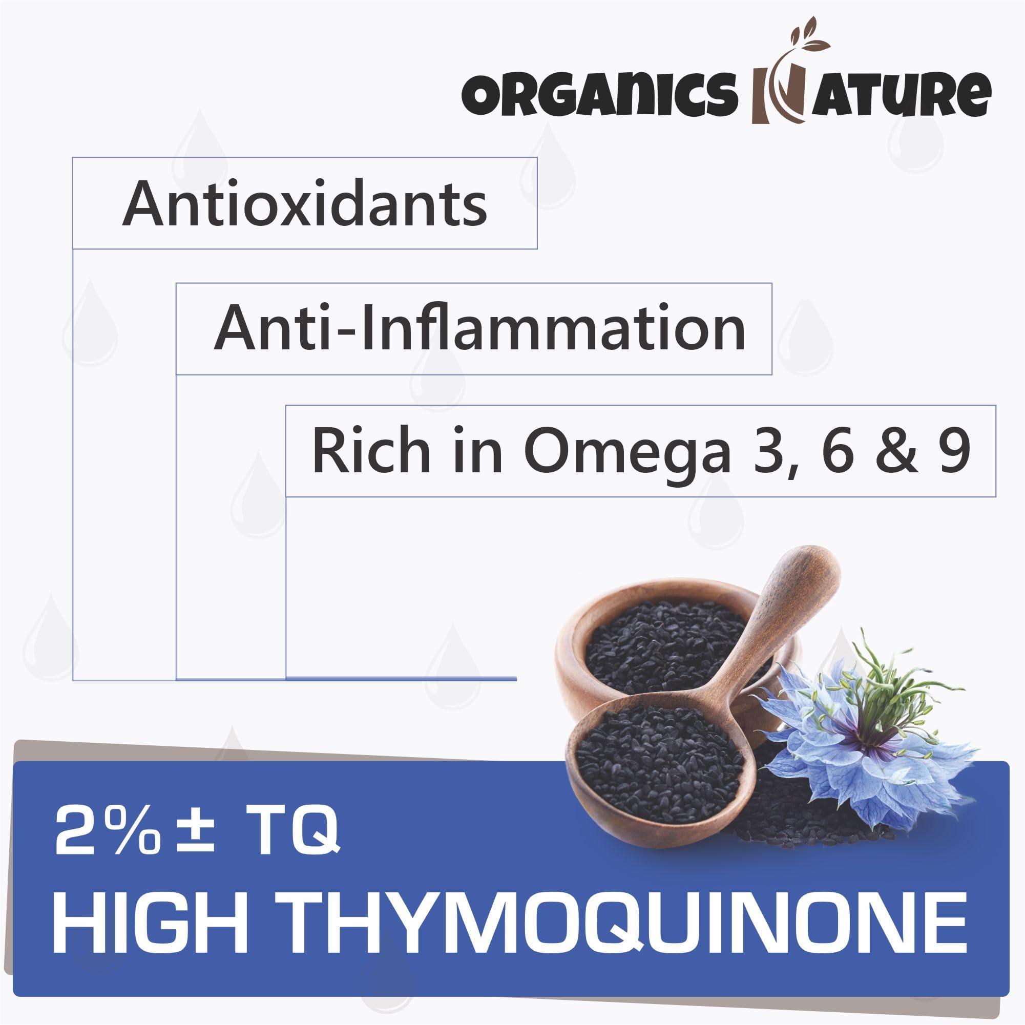 ORGANICS NATURE ORGANICS NATURE Black Seed Oil Capsules 1000MG Vegan Softgels, for Hair & Skin, Heart Support, Nigella Sativa - 100% Cold Pressed Cumin Seed Oil Capsules High Thymoquinone, Omega 3s