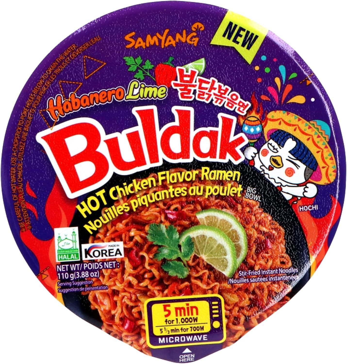 Vmart Vmart Buldak Noodles Hot Chicken Flavour Ramen Habanero Lime Big Bowl Cup 110g Instant Korean Food Snacks (Pack of 16)