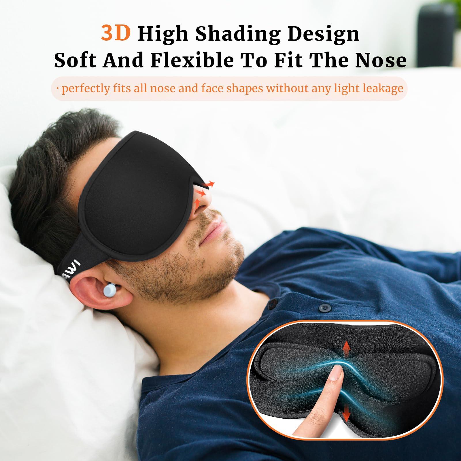 AOAWI AOAWI Sleep Eye Mask 3D Contoured Cup Soft and Gentle, Breathable, Comfortable for Side Sleeping, Travellers, Yoga, Men, Women, Adjustable, with Silicone Ear Plugs for Sleeping Noise Reductions