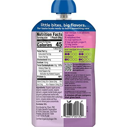 Plum Organics Plum Organics Stage 2 Organic Baby Food - Apple, Raspberry, Spinach, and Greek Yogurt - 3.5 oz Pouch (Pack of 12) - Organic Fruit and Vegetable Baby Food Pouch