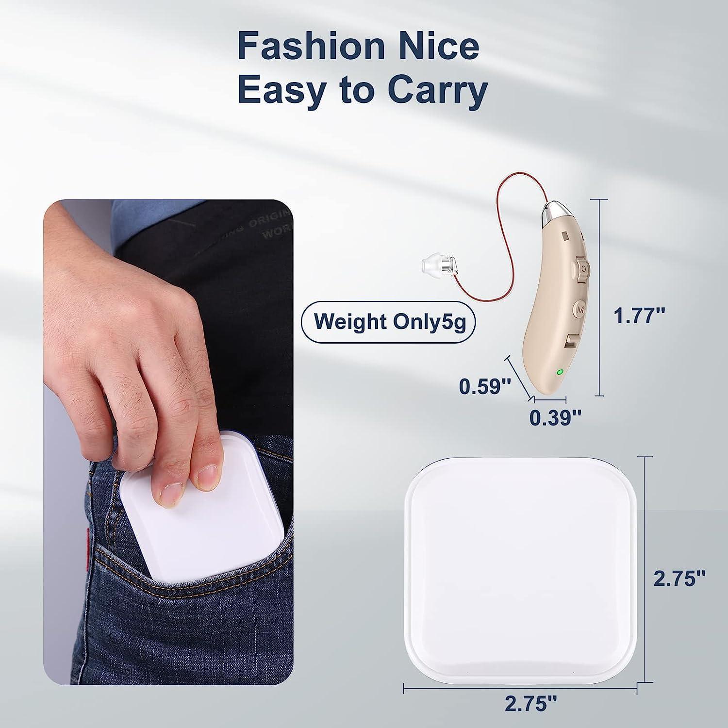 RUYIOER Hearing aids for Seniors, invisible rechargeable hearing aids, suitable for adults with hearing loss, digital hearing aid volume controls (Brown)