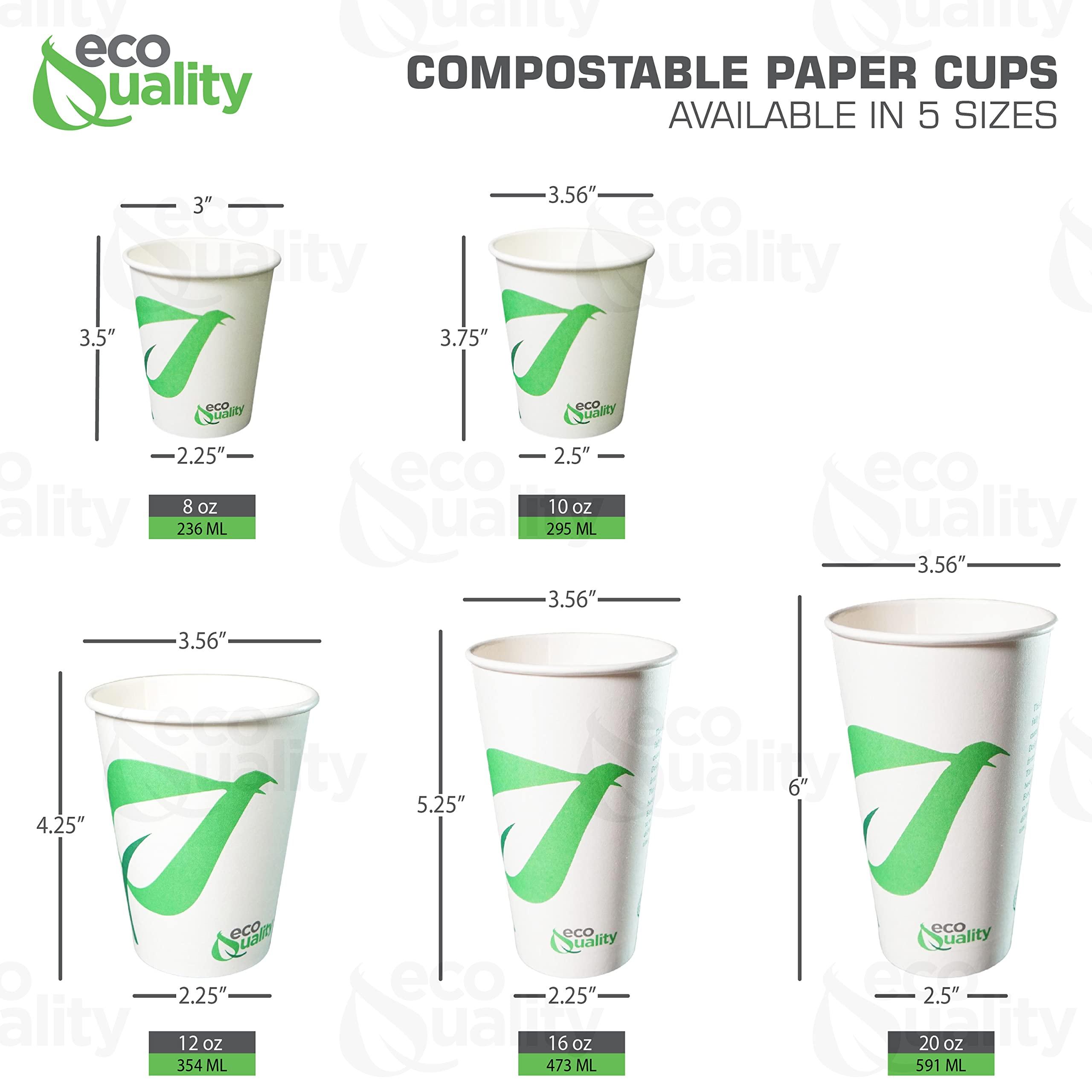 EcoQuality 8 oz Compostable Paper Cups - Biodegradable Disposable White Paper Coffee Cups PLA Lined - Eco-friendly Hot and Cold Drinking Cups for Travel, Picnic, Party and Events (300)